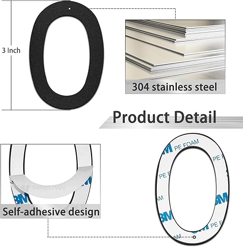 Miniatura 8 de Número de buzón de 3 pulgadas, números de casa modernos de acero inoxidable negro mate, números de puerta autoadhesivos para apartamentos y oficinas