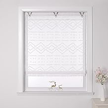 Joyswahl Roman Blind, No Drilling, Modern Roman Curtains with Hooks, Eyelet Roller Blind, Transparent with Hook Hanging, W x H 80 x 130 cm, White, Pack of 1