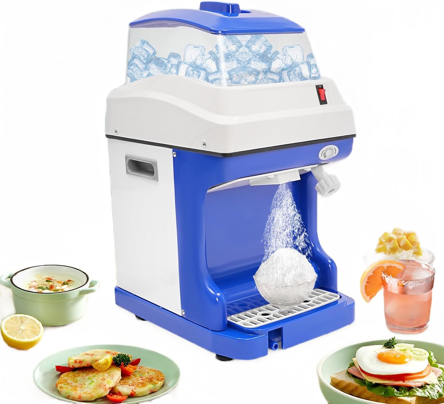 Ice Shaver Commercial, Ice Crusher Electric Shaved Ice Machine 250W Automatic Snow Cone Maker 1400RPM Thickness Adjustable, 264 LBS/H Ice Shaving Machine