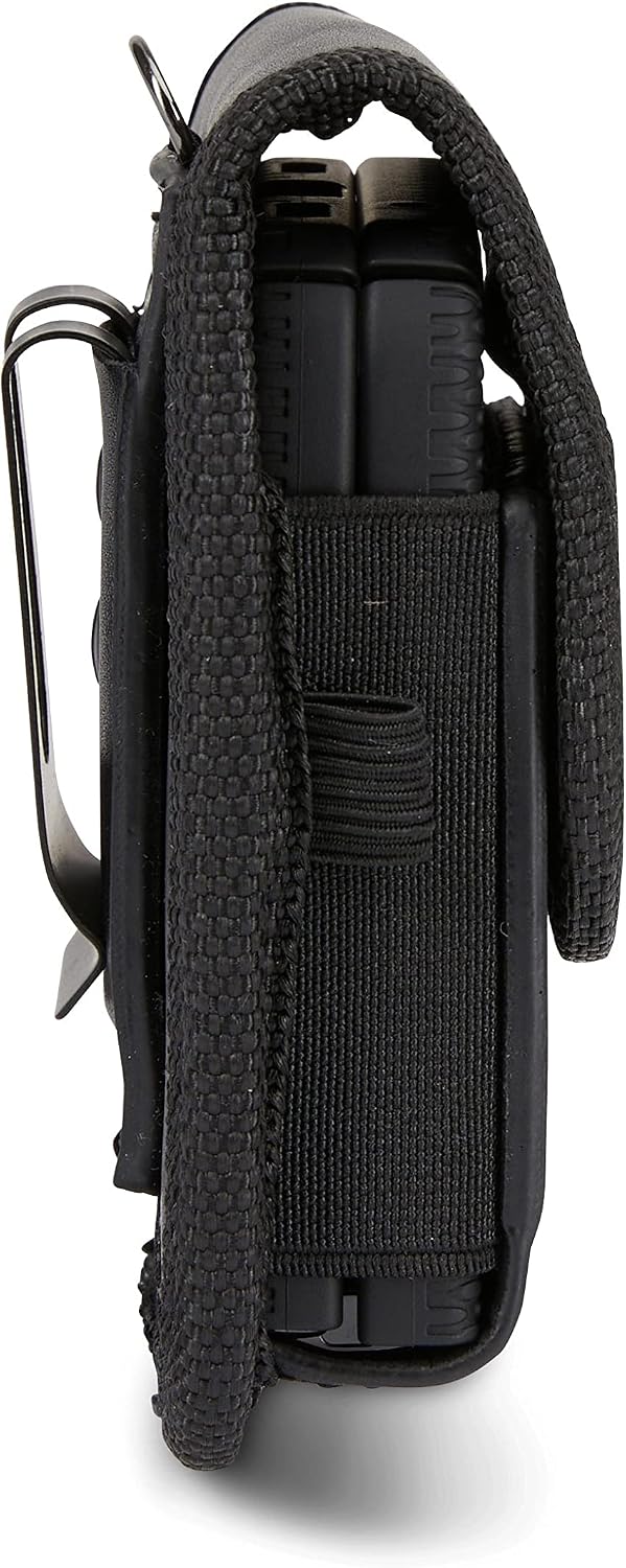 BELTRON Case-Compatible Leather Pouch for Motorola RAZR+ 2025 2024 2023, Samsung Galaxy Z Flip 7/6/5/4/3 with Heavy Duty Belt Loop, Metal Belt Clip & Dual Magnet Closure (Black Leather)