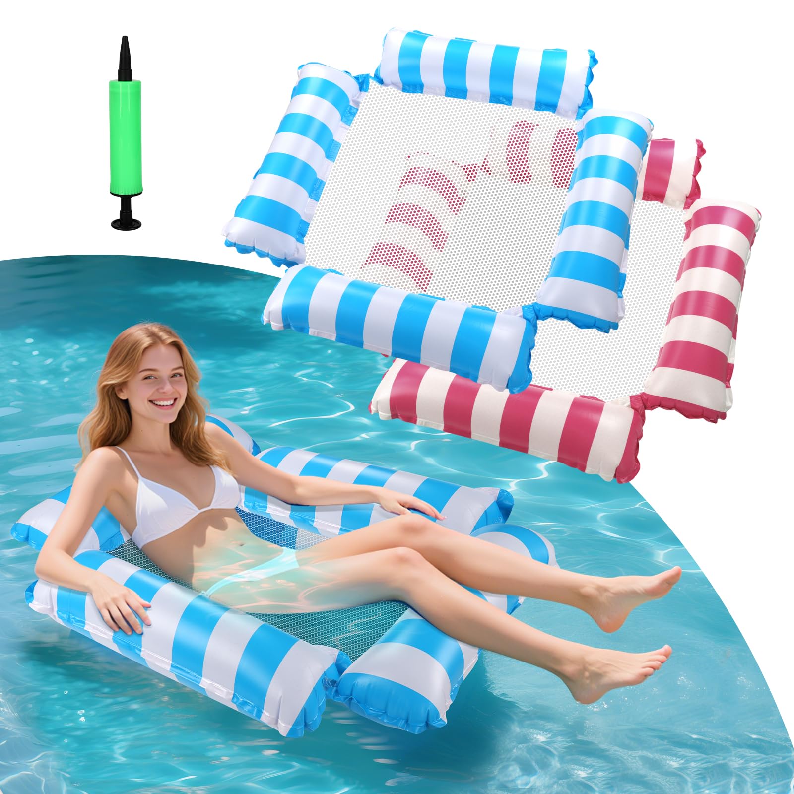 2Packed Water Hammock, Pool Inflatable Water Hammock, Air Mattress Pool Foldable, Small and Portable, Easy to Use (A)
