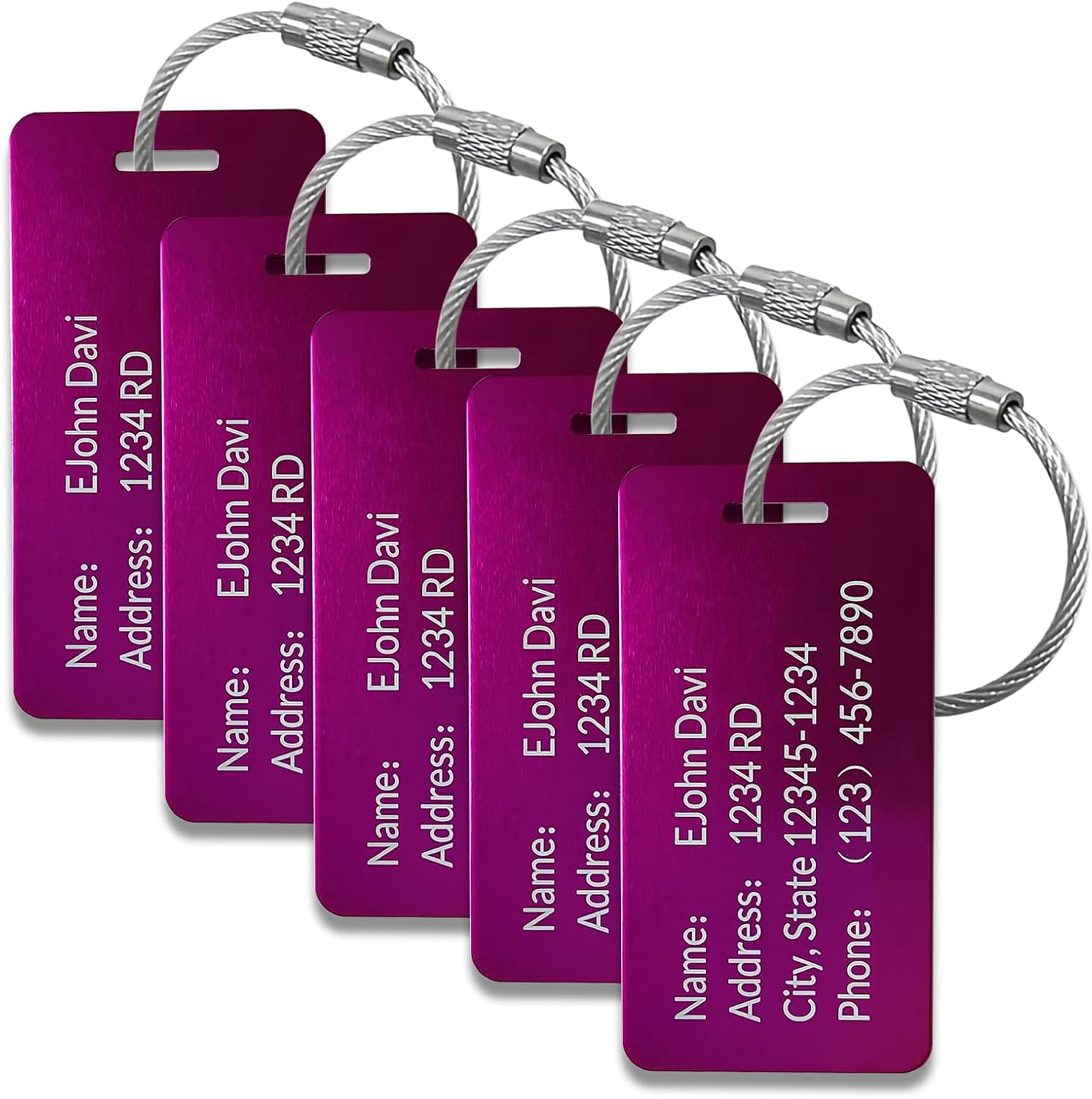 Custom Engraved Luggage Tags, Waterproof Personalized Luggage Tags, Aluminum Personalized Bag Tags for Suitcases/Backpack/Luggage Accessories (Rectangle, Purple Red, 3.8 x 2 inches, Herringbone)