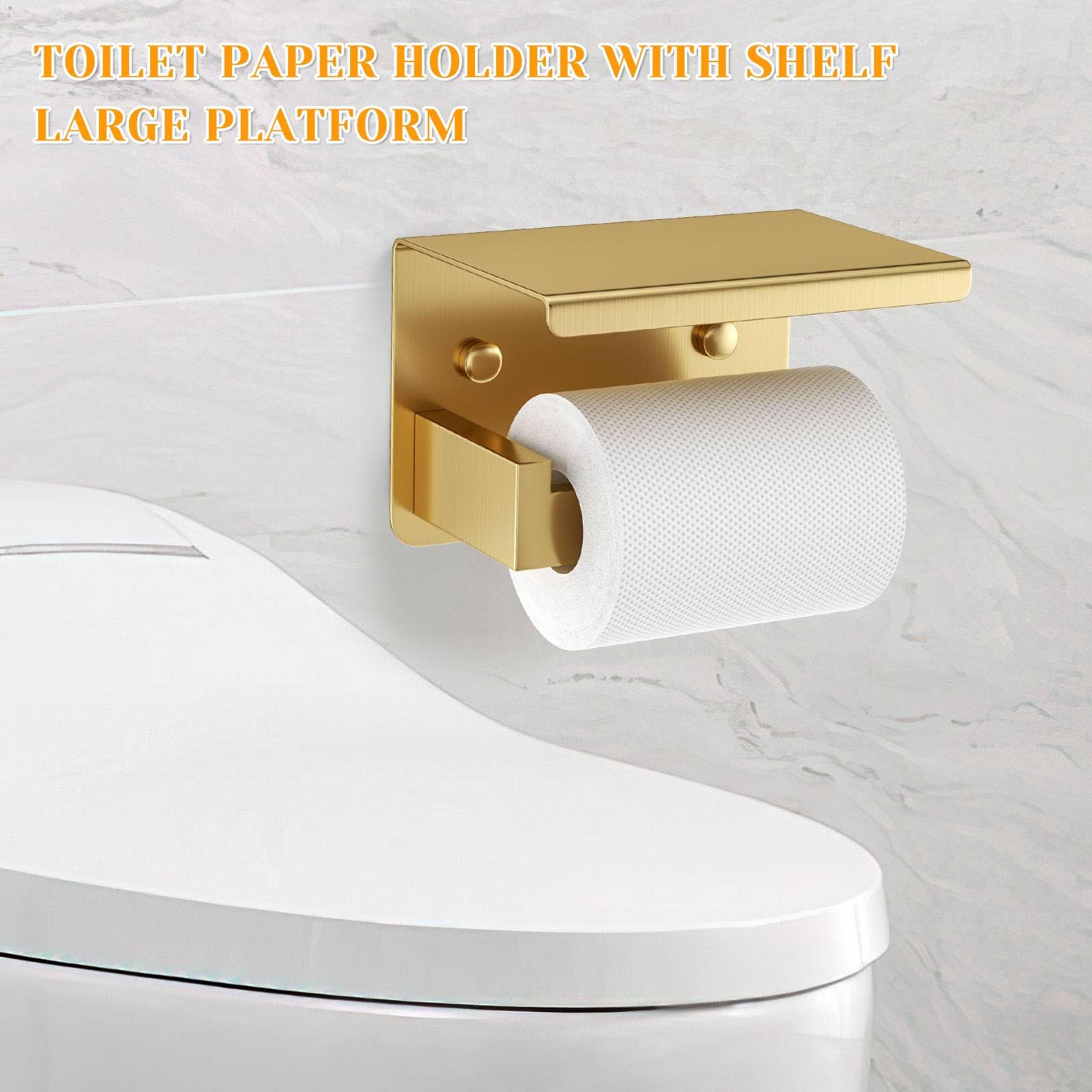 Juego de 5 toalleros de baño de Oro Cepillado, Soporte para Papel higiénico Mejorado con Estante, Acero Inoxidable para baño, Montaje en Pared de 23,6 Pulgadas.