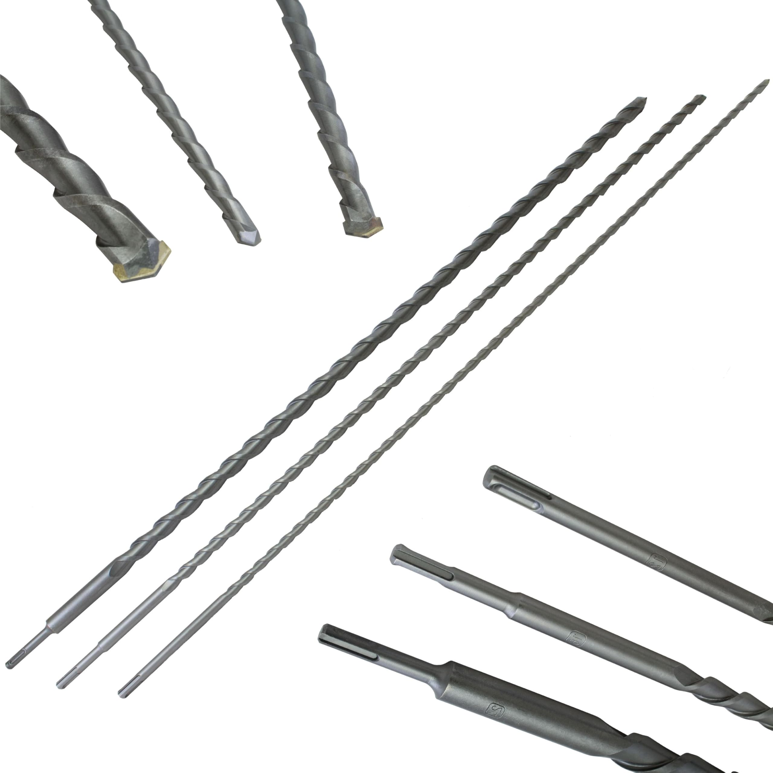 KIT 3 Brocas SDS PLUS de 1 Metro (1000 mm) | Brocas Pasamuros Extra Largas SDS-Plus: Ø 12, 16 y 24 mm | Barrenas Profesionales Hormigón, Piedra y Ladrillo (mampostería. Punta de Carburo de Tungsteno