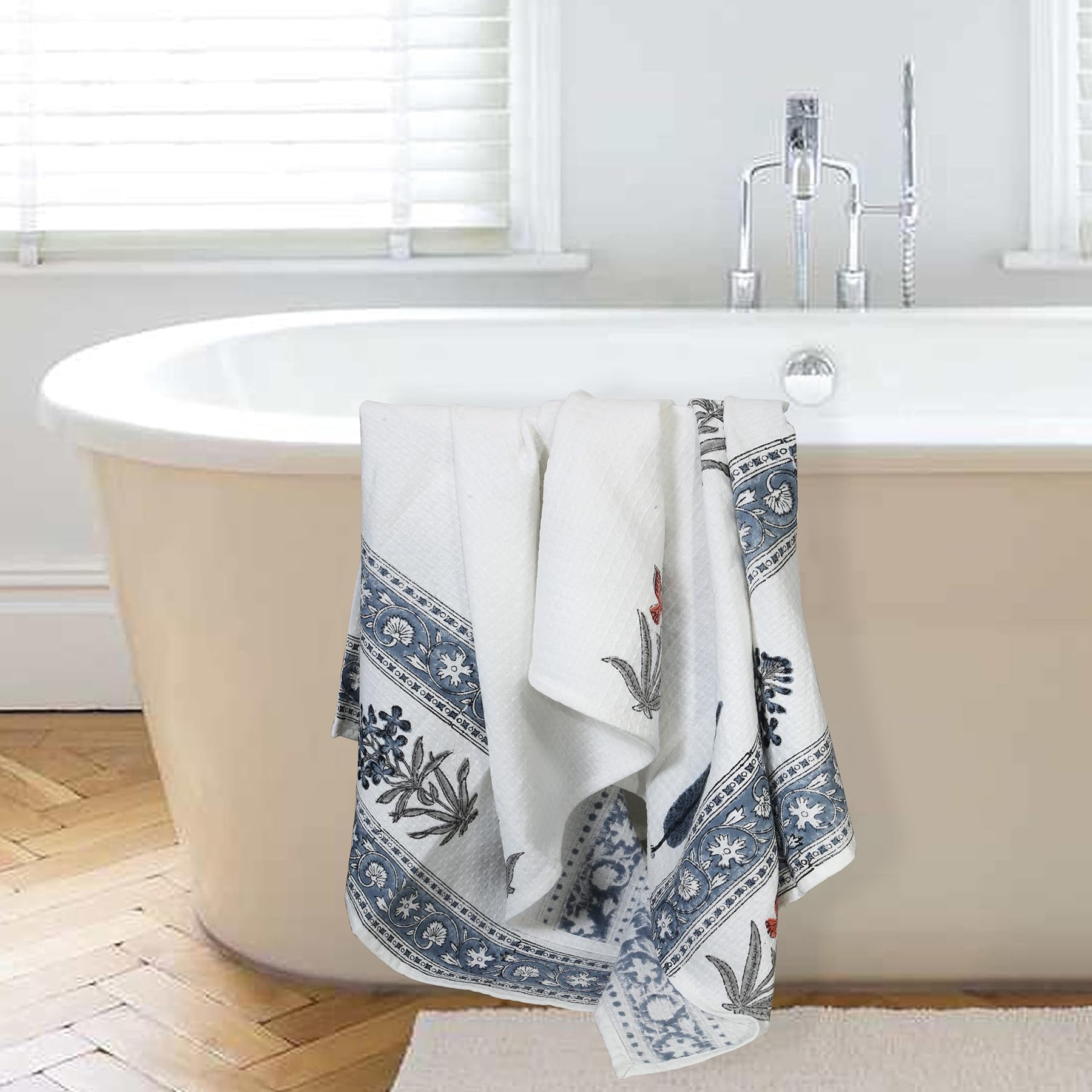 URBANO HOMZ 100% Cotton Large Size Bath Towel for Men/Women, Ethnic Bathing Towel 1 Piece, 150 cm X75 cm (Bath Towel, Floral Blue and Red) (B0D8JK4LZ8) Amazon Price History, Amazon Price Tracker
