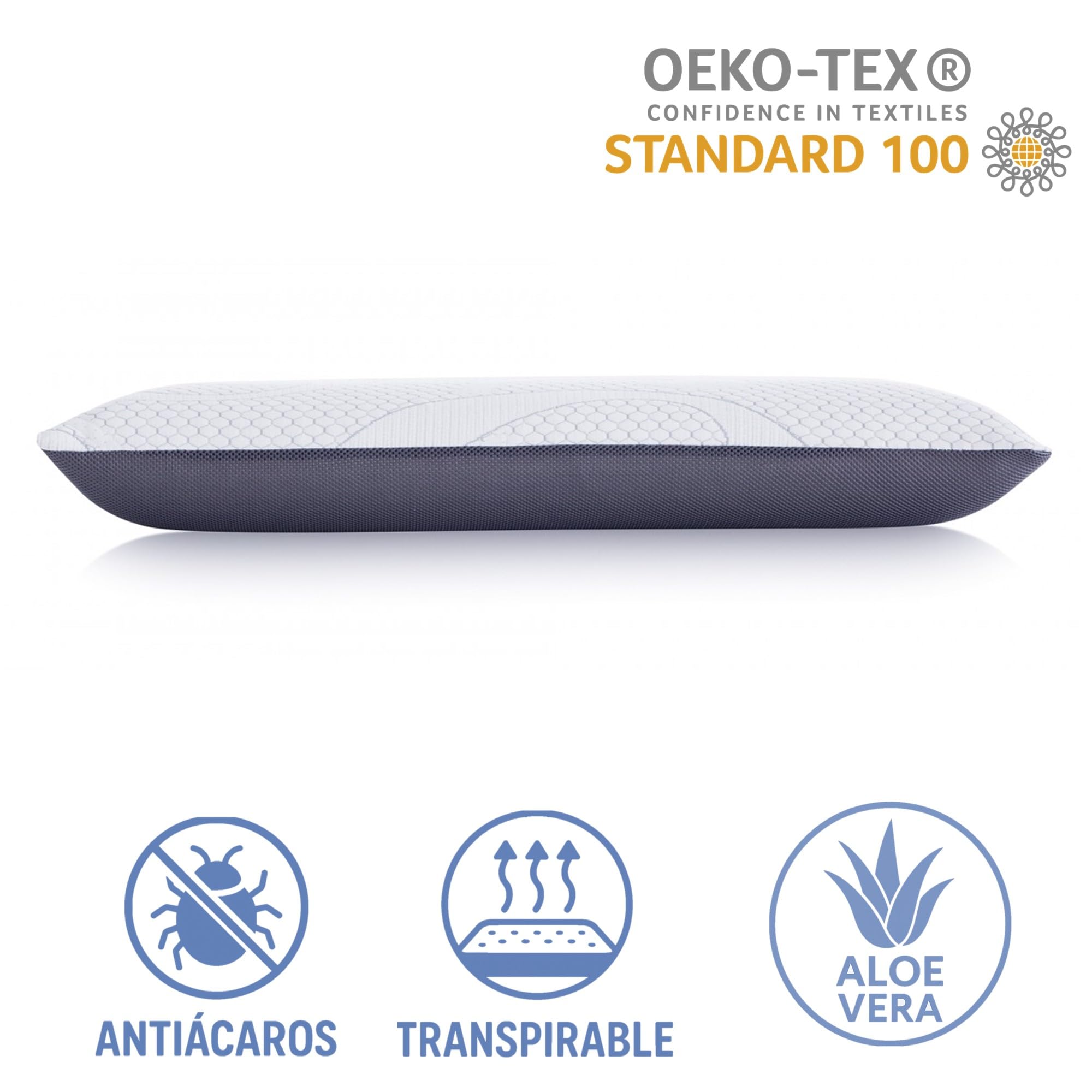 MATTREX | Almohada Viscoelástica 150 cm Doble Funda con Cremallera – Almohada Viscoelástica Antiácaros y Antibacterias – Almohada viscoelástica Aloe Vera Hilos de Plata