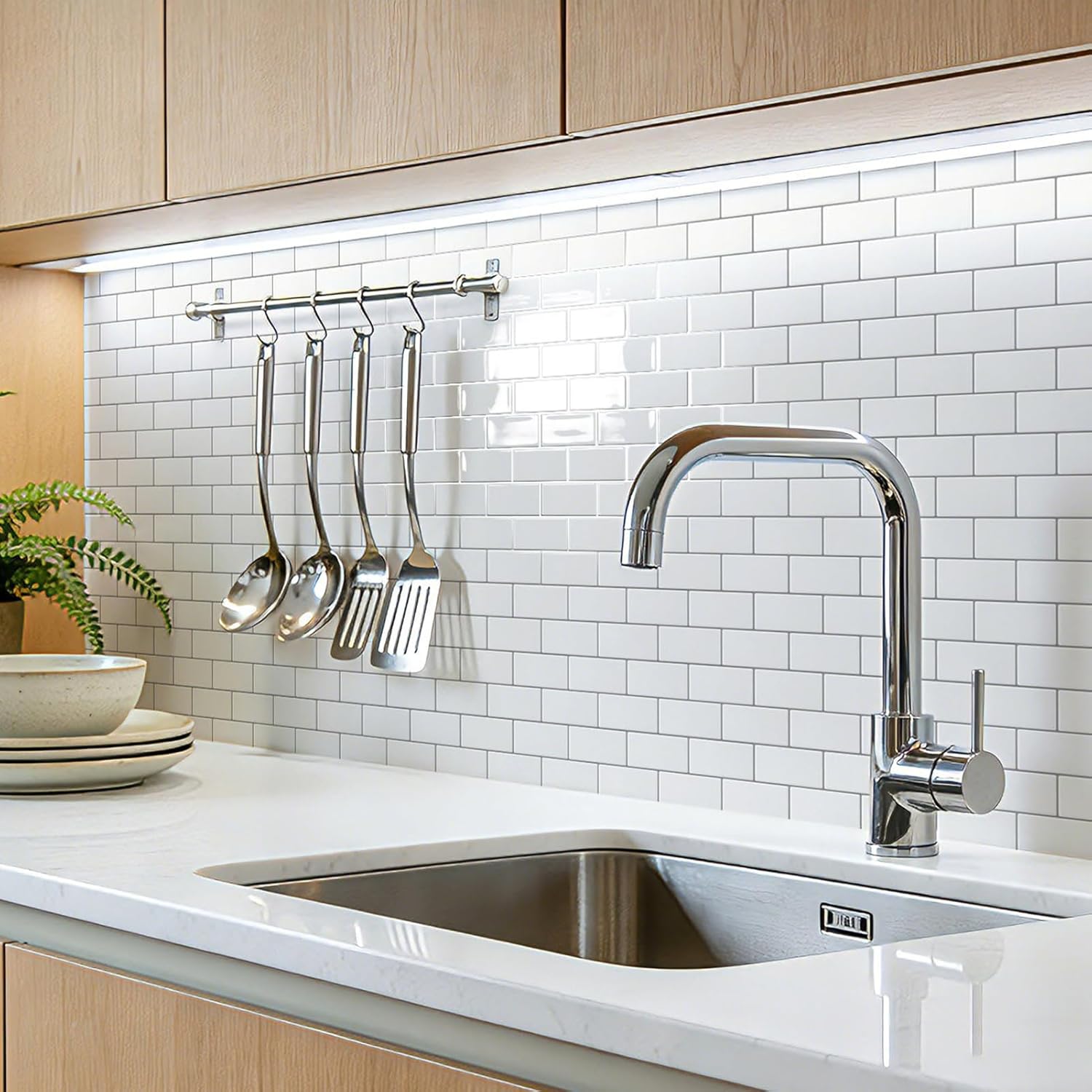 Art3d Peel and Stick White with Silver Grout Wall Tiles – 10-Pack of 12 x12 Thickened Design Backsplash, Self-Adhesive Tile for Kitchen & Bathroom Decor