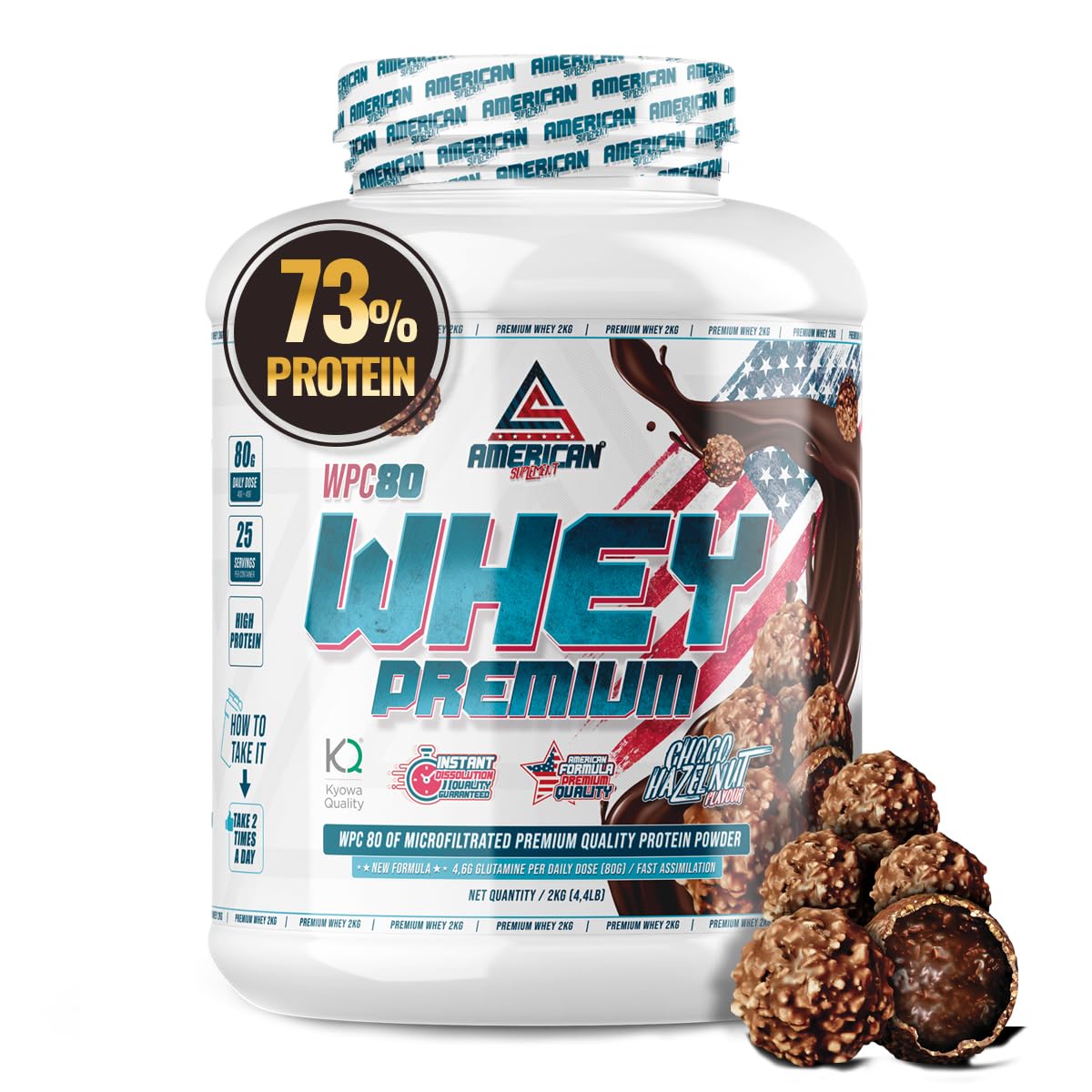 Premium Whey Protein | Aumentare la massa muscolare | Alta concentrazione di proteine WPC80 Pure | Kyowa Quality® (2 kg (Paquete de 1), Cioccolatino Rocher)