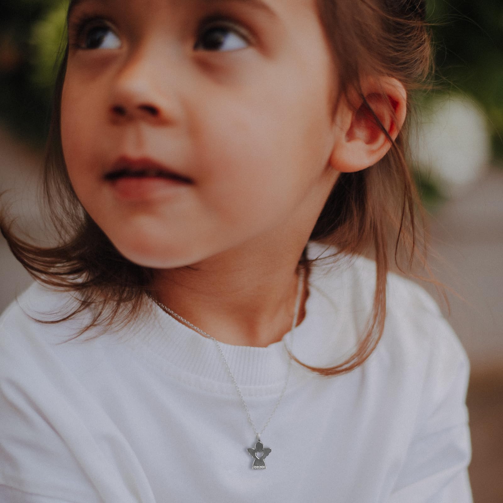 Engelanhänger Engel Kette Silber 925 Schutzengel Zirkonia Engelchen Kommunion Taufkette Taufanhänger Taufe Silberkette Engelsanhänger Herz mit Halskette Engelkette Mädchen Kinder Schmuck Geschenk