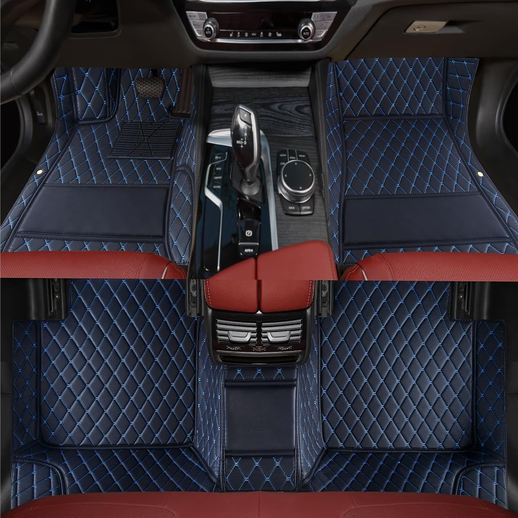 Custom Personalized Floor Mats for Cars,Luxury Full Coverage All Weather Car Floor Mats,Anti-Slip Leather Car Mat Set ,Custom Floor Mats for 99% of Cars, Trucks & SUVs (Black Blue)