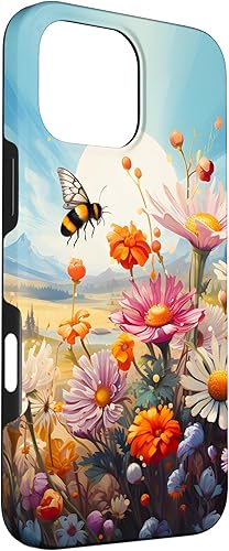 Vista 48 de Funda para iPhone 13 Pro Lively Bee en Sunny Meadow of Wildflowers