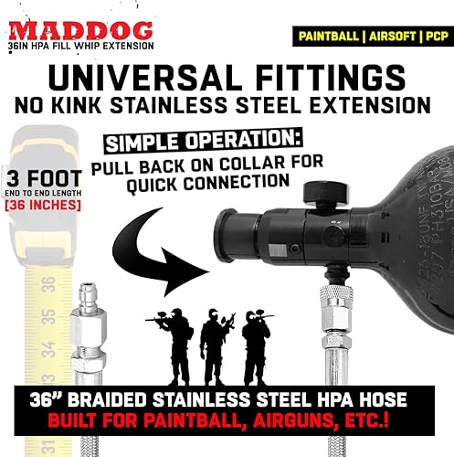 Miniatura 4 de Maddog Paintball Airsoft Fill Látigo Manguera Extensión 4500 Psi PCP - Sistema de carga de acero inoxidable de 36 pulgadas
