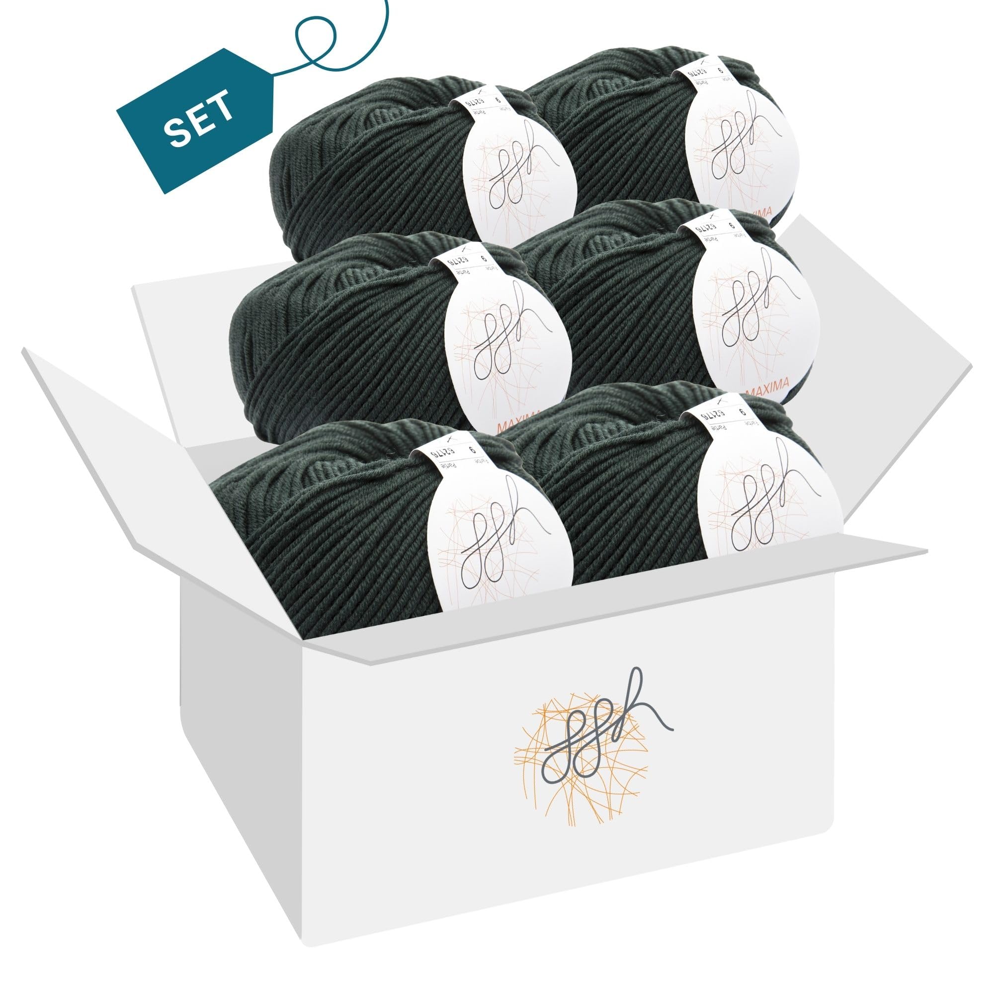 ggh Maxima Box - 6 cajas de 50 g (300 g en total), 110 m/50 g, lana de merino extrafina y lavable a máquina, grosor de aguja 4-5, color 009, pizarra verde