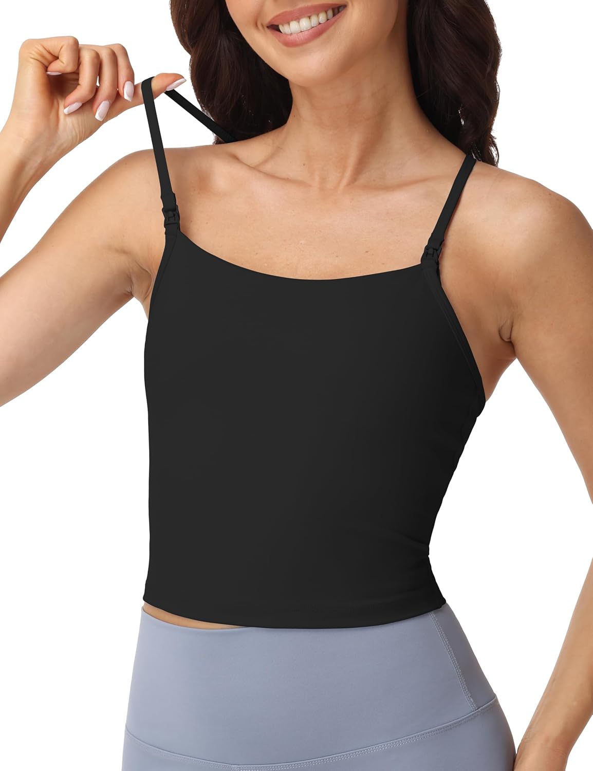 V VOCNI Nursing Tank Tops Y Back Spaghetti Straps Racerback Built in Bra Crop Tank Breastfeeding Longline Nursing Sports Bras