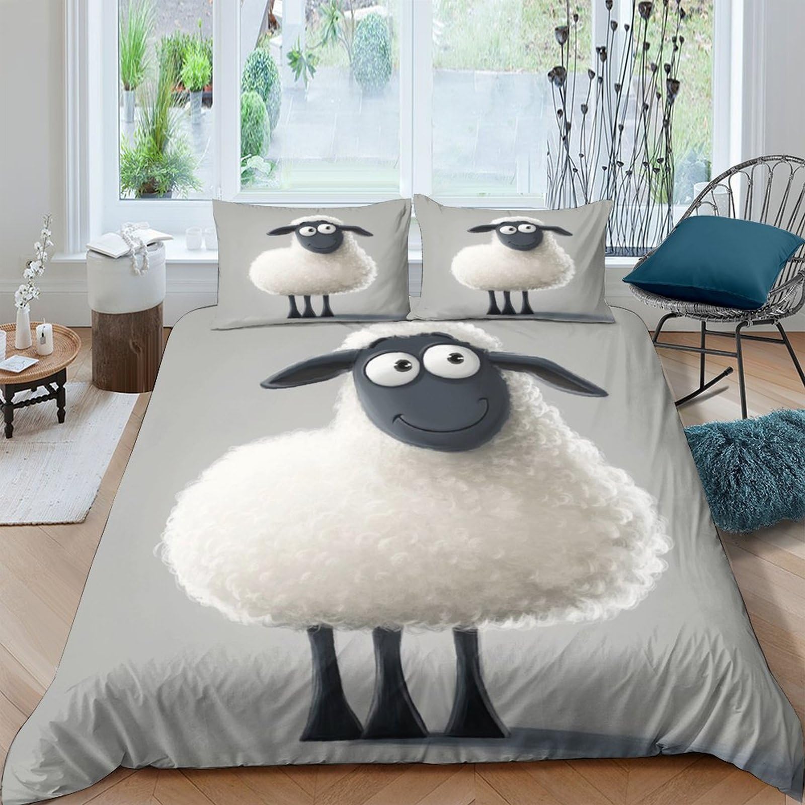 Ctjqhvkz Style-6 3D Printed Funny Sheep Fitted Sheet Microfiber Grey Cartoon Bed Cover For Bedroom Guest Room Mattress Protection Decor Single（135X200cm）