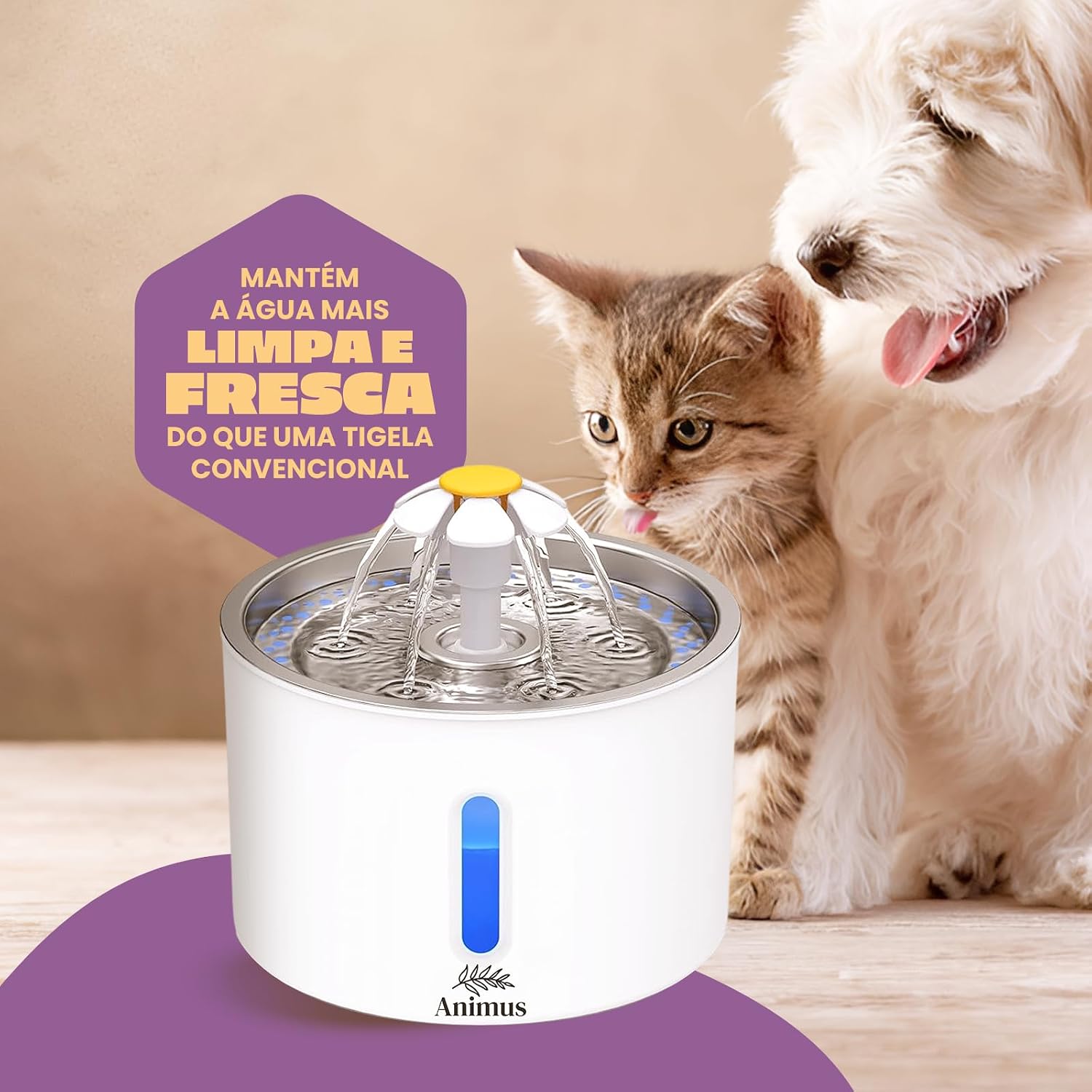 Bebedouro Tipo Fonte Com Filtro Healthy Pet Animus INOX