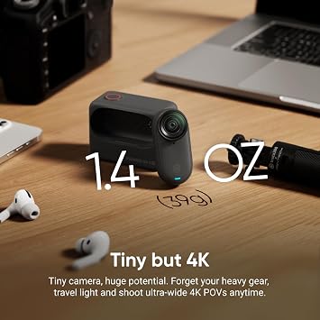 Insta360 GO 3S - 128 GB Action Bundle Black 4K Tiny Portable Vlogging Camera, Hands-Free POVs, Mount Anywhere, Stabilization, 140 Min Battery Life, 10m Waterproof, Pet POV