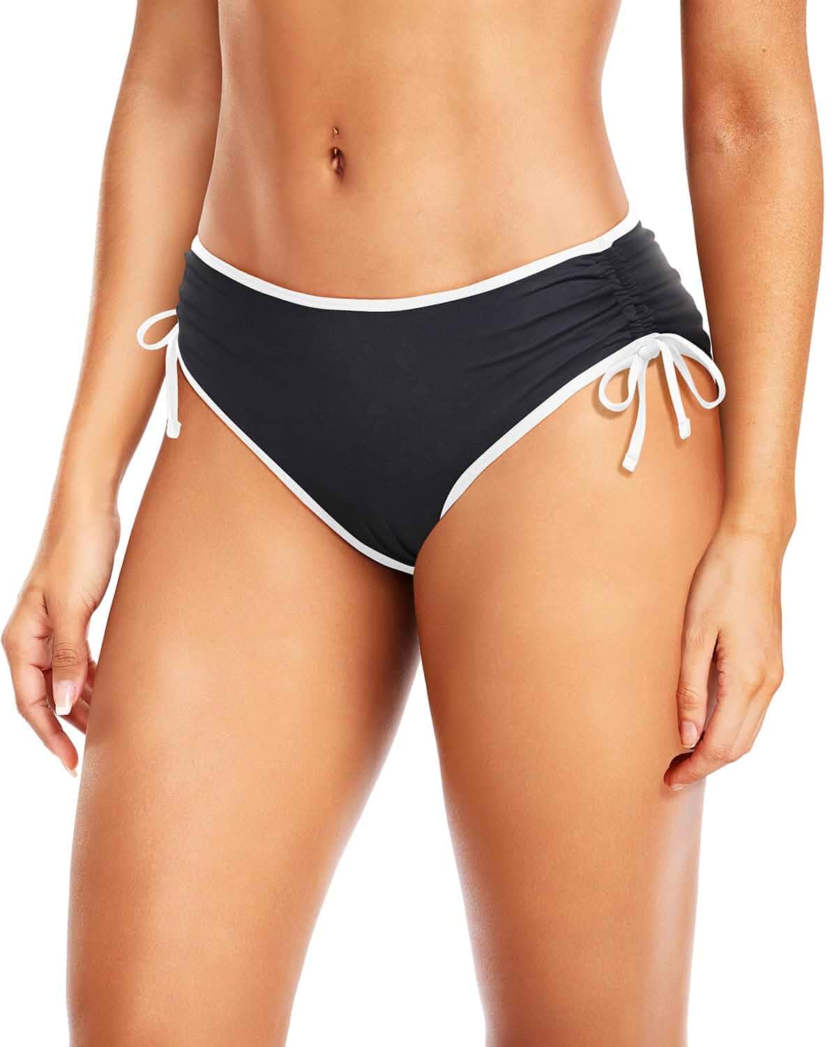Daci Women's Side Tie Mid Rise Bikini Bottom Full Bum Coverage, Adjustable Drawstring, Full Lining, Stretchy Fabric, Swimming, Pool, Beach