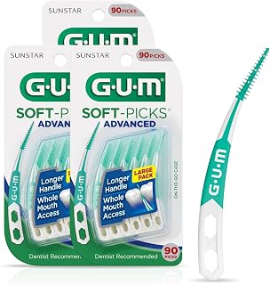 GUM Soft-Picks Advanced Dental Picks - Soft Rubber Bristles, Deep Reach Handle, Portable Case, Dentist Recommended, 270ct (3x90)