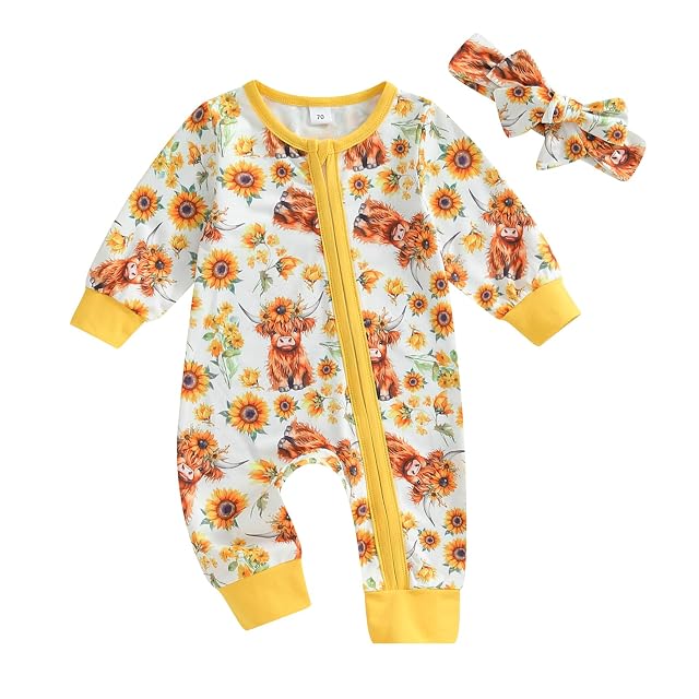 Newborn Baby Boy Girl Fall Clothes Christmas Halloween Farm Chicken Zipper Jumpsuit with Hat Headband Set