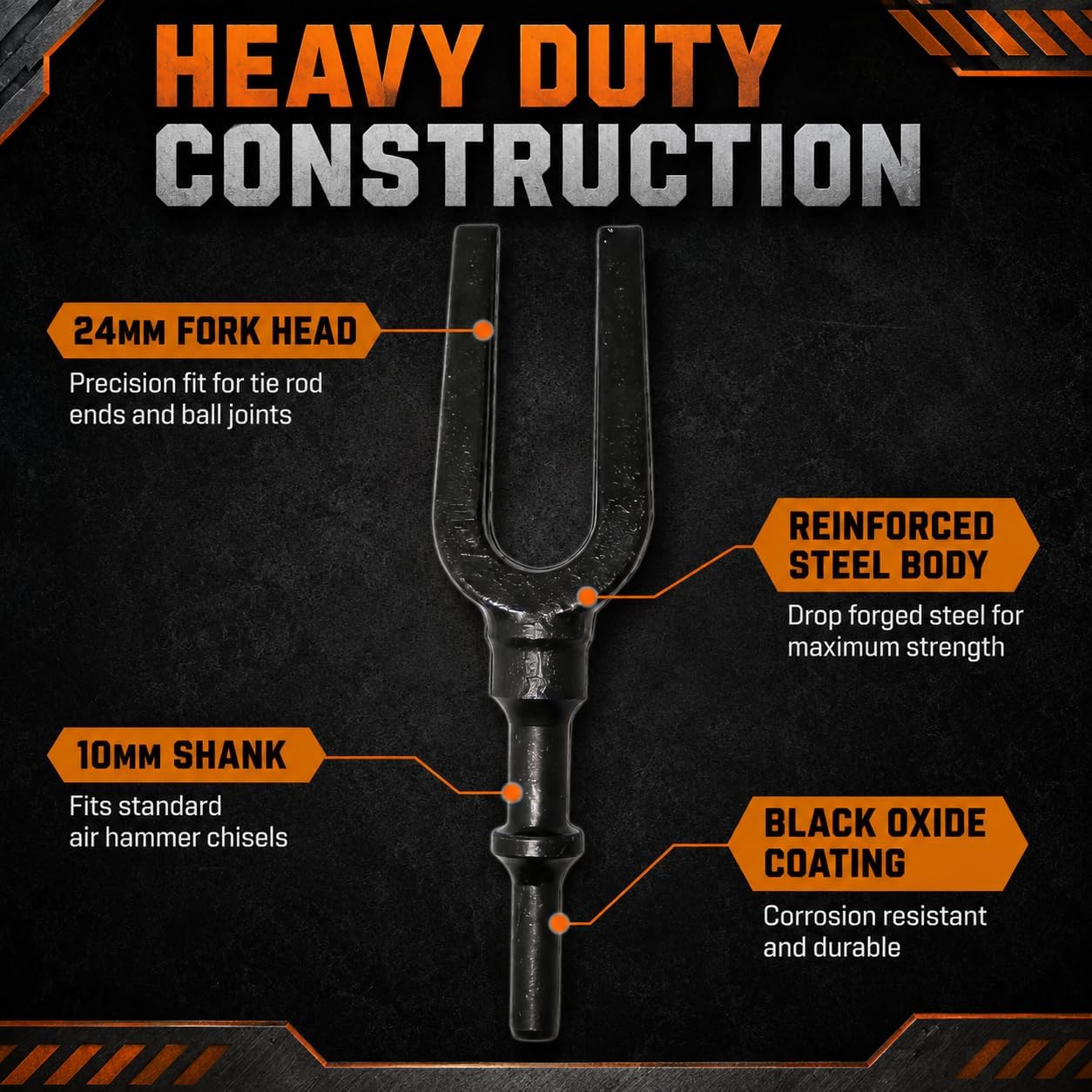 24mm Ball Joint Separator Pickle Fork, 180mm 10mm Shank Air Hammer Tie Rod End Remover, Heavy Duty Automotive Tool for Car Truck SUV Suspension Repair