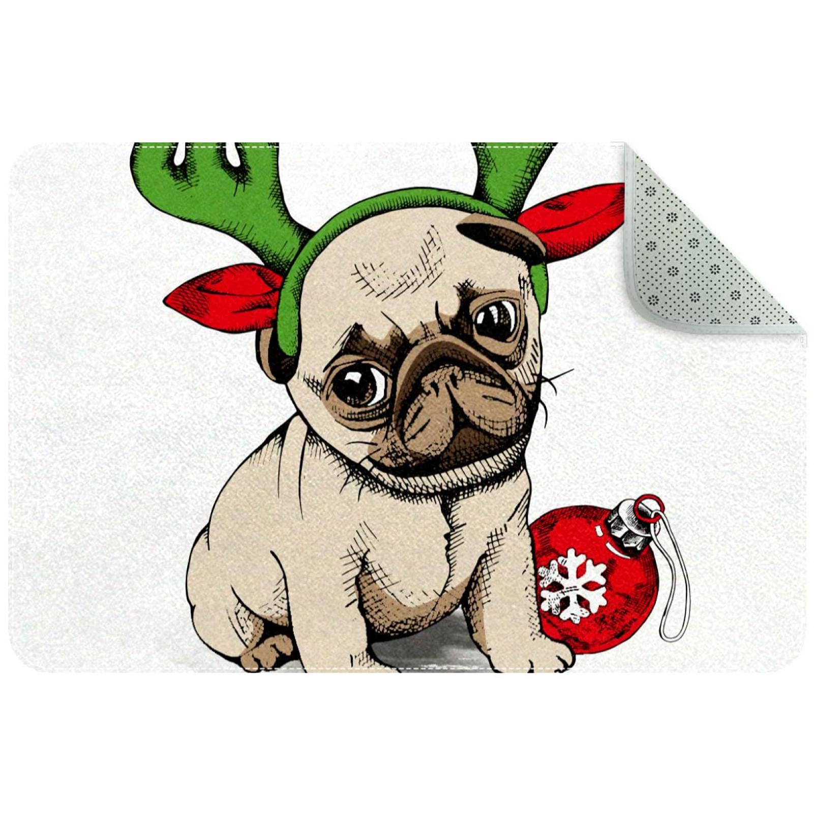 Tapis de porte de Noël motif chiot tapis d'entrée antidérapant