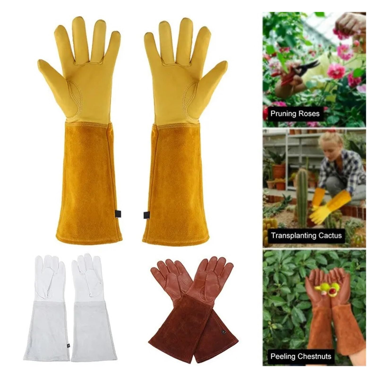Lederhandschuhe For Rosenbeschneidung, Gartenarbeit, Imkerei, Dornensicher, Langärmelig, Arbeitshandschuh, For Männer Und Frauen, Gartenbeschneidungshandschuhe Starker Griff(Yellow1,XL)