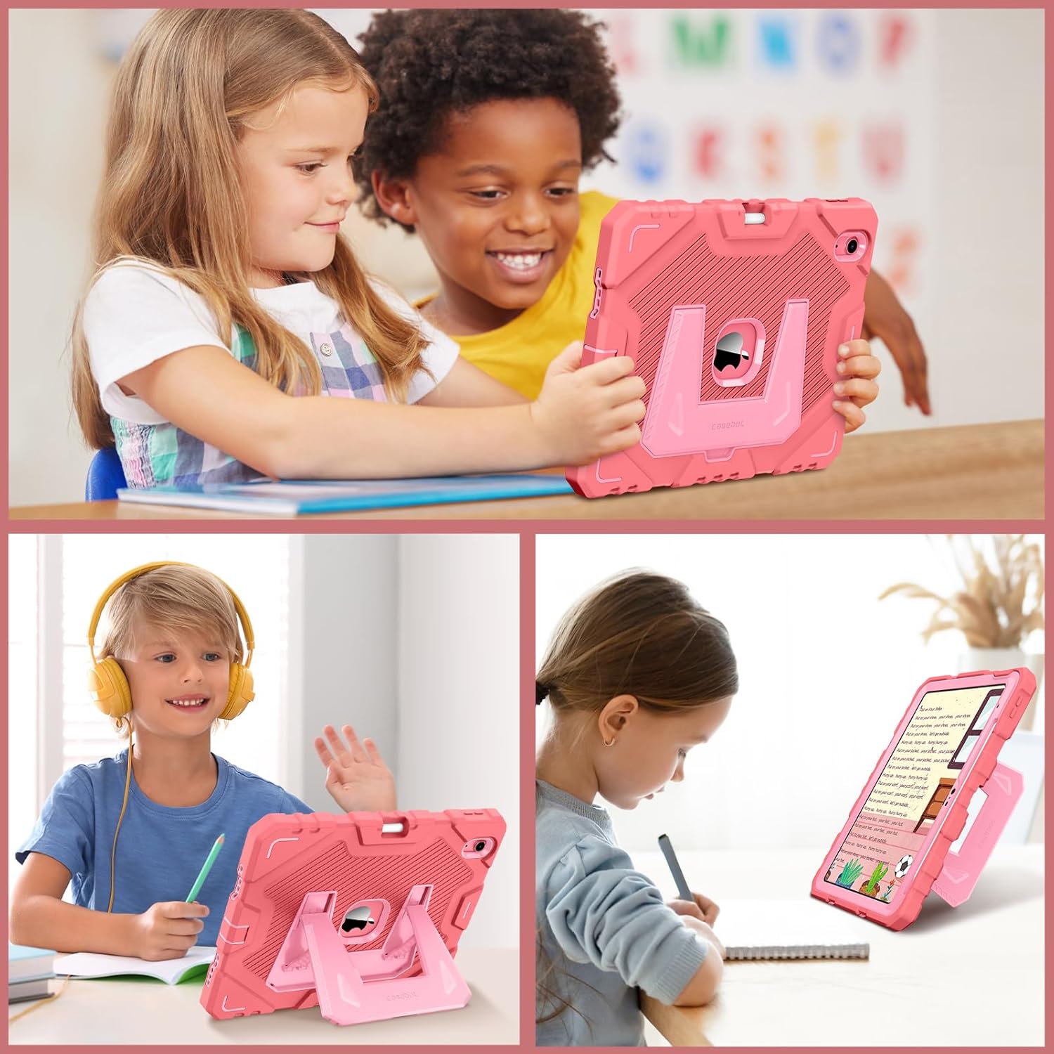 Fintie Kids Friendly Case for iPad (A16) 11th Generation 11 Inch (2025), iPad 10th Generation 10.9 Inch (2022), Fully-Body Rugged Heavy Duty Shockproof Protective Case with Kickstand, Pink