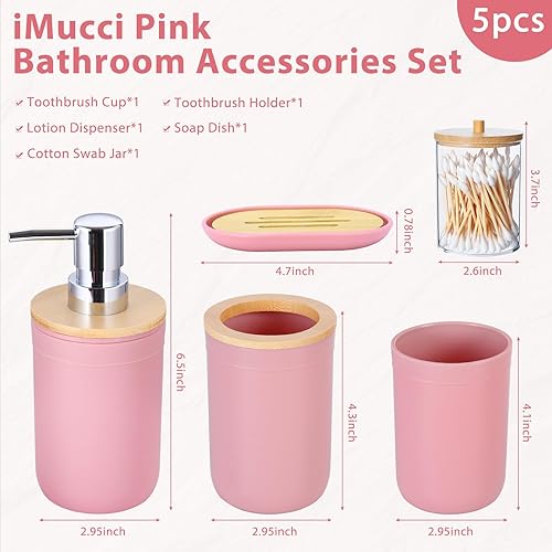 Miniatura 5 de iMucci Juego de accesorios de baño de 5 piezas de plástico para decoración de baño, soporte para cepillos de dientes, vaso para cepillos de dientes,
