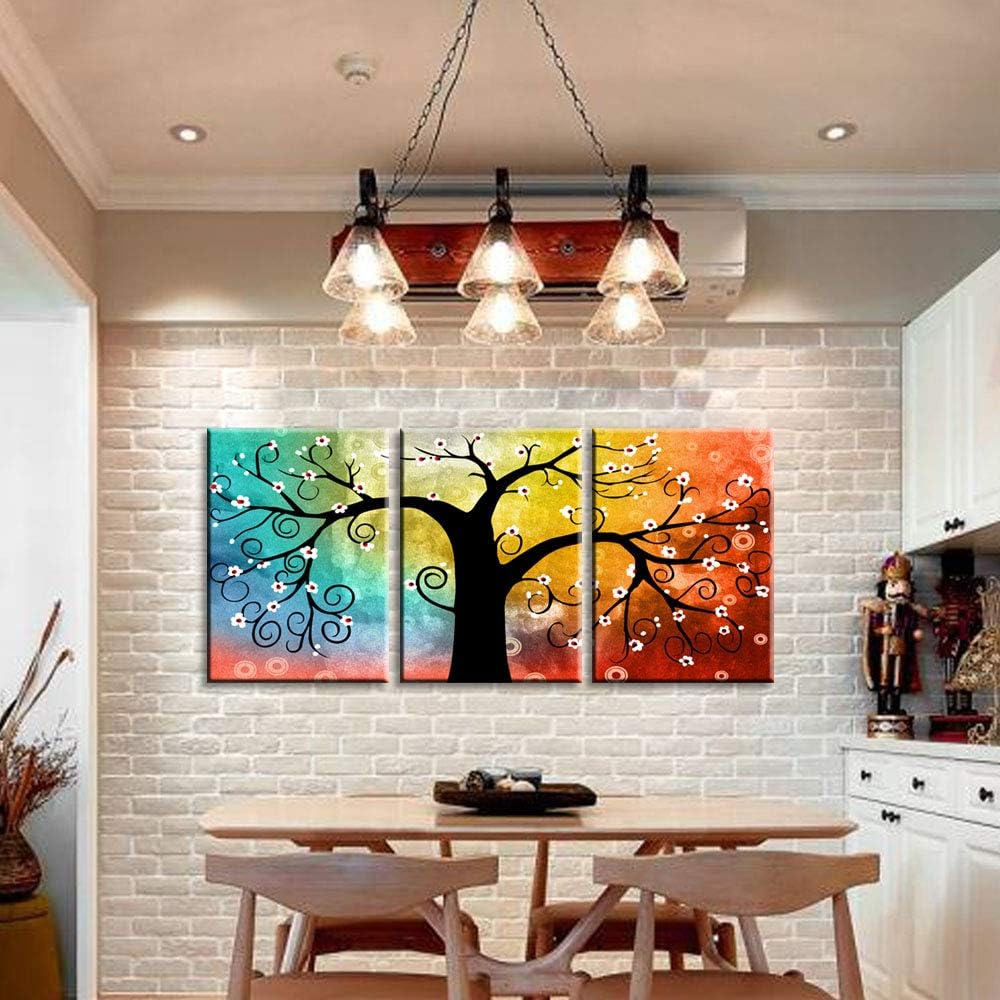 BPAGO Abstract Paintings Lucky Tree Canvas Paintings 3 Panels Framed Modern Paintings giclee Canvas Home Decor Wall Art Ready to Hanging (48 x 24 inch