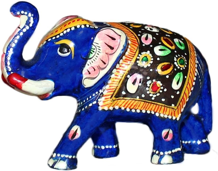 Craft Rajasthani Handicraft Traditional Cast Iron Elephant Statue 5 inch Meenakari Art Work Home Decor Beautiful Decorative Gift Item Special Sale New Creative Blue Showpiece figurine