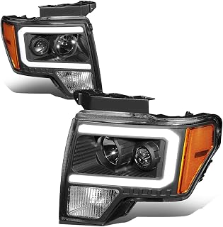 Auto Dynasty LED DRL Headlights Assembly Compatible with 2009-2014 Ford F-150, Headlamps Replacement w/Projector Low Beam, LED Daytime Running Light Bar, Black Housing Amber Corner