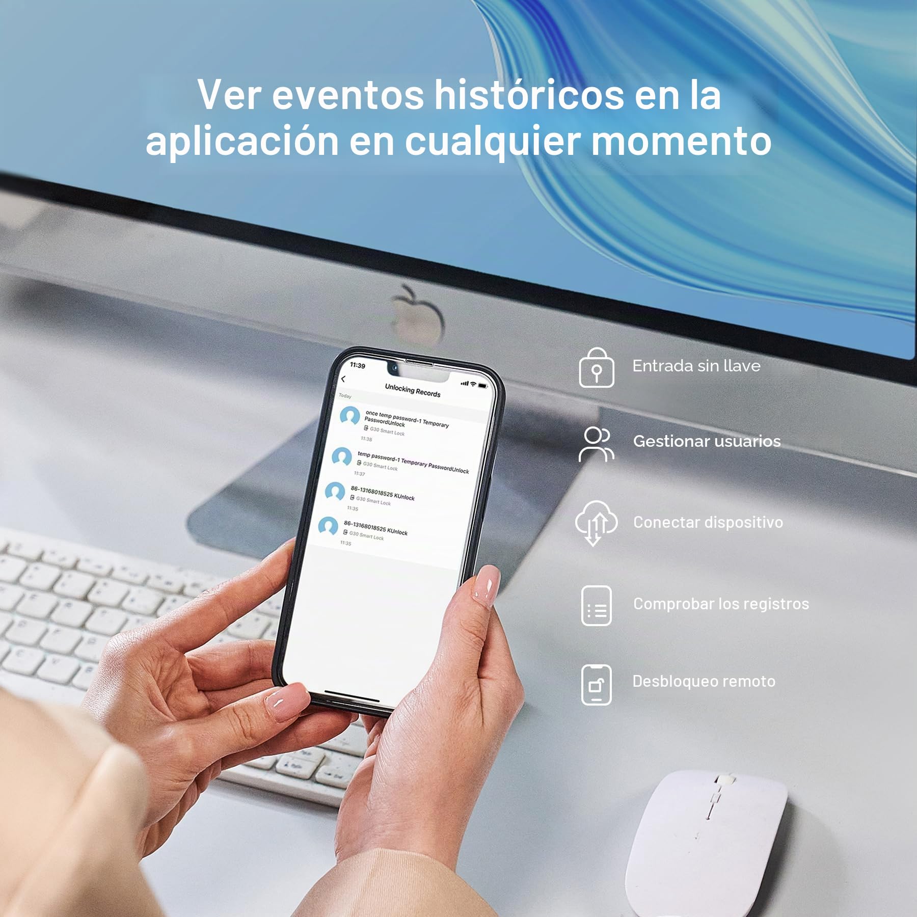 Lockin Cerradura Inteligente G30 con Teclado Pro, WiFi y Control de Aplicaciones, Bloqueo Automático, Compatible con Alexa y Google, Cerradura Electrónica de Entrada sin Llave