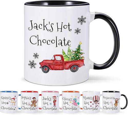COLBEAR Tazas de café de Navidad con nombre personalizado, taza de chocolate caliente para niños, muñeco de nieve, elfo, taza de jengibre de 11 COLBEAR Tazas de café de Navidad con nombre personalizado, taza de chocolate caliente para niños, muñeco de nieve, elfo, taza de jengibre de 11