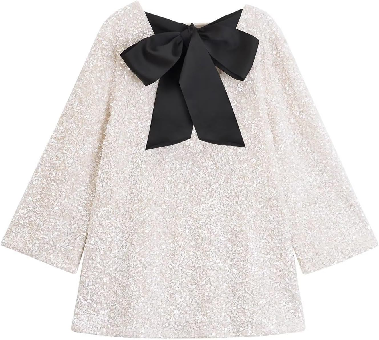 2026 Womens Long Sleeve Sequin Tops Dressy Bowknot Tie Back Y2K Party Club Shirts Cocktail Evening Glitter Blouses