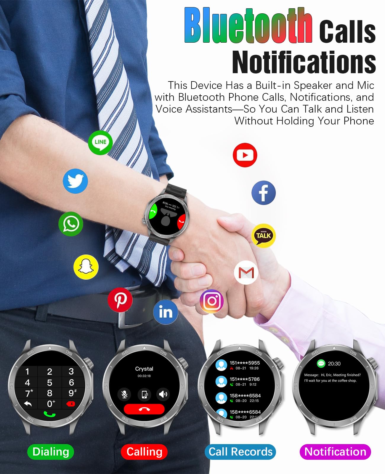 Smartwatch für Herren, GPS-Sport-Smartwatch, 1,54 Zoll HD-Bildschirm IP67 wasserdicht, Anruf annehmen/tätigen, Herzfrequenzmesser, Schlaf-Tracking, Fitness-Tracker, kompatibel für Android iOS (Schwarz