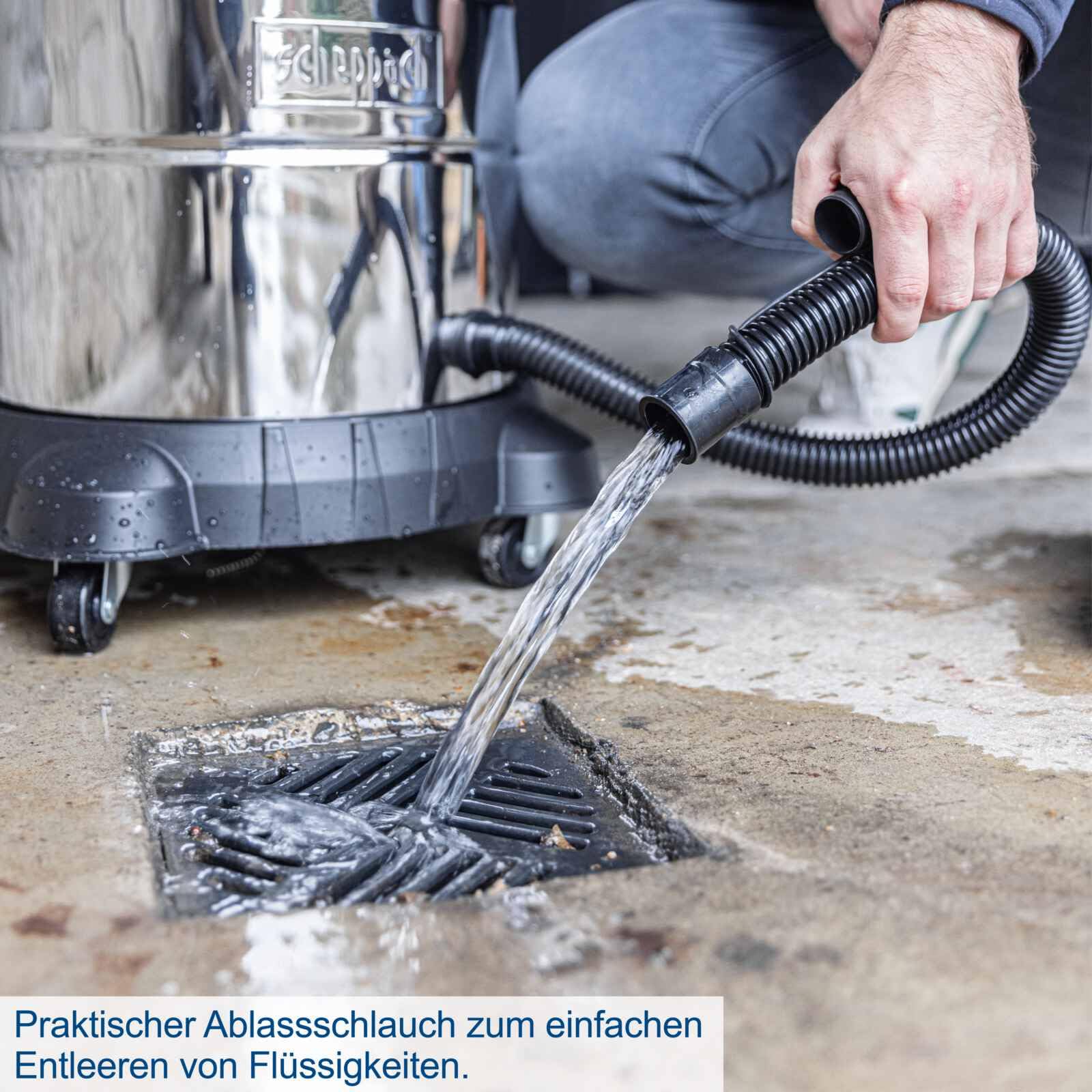 Scheppach Aspirador en seco y húmedo VC50 | 50L recipiente de acero inoxidable y accesorios | 1400 W de potencia | potencia de succión 20 kPa | Tubo telescópico, enchufe para herramientas y cierre