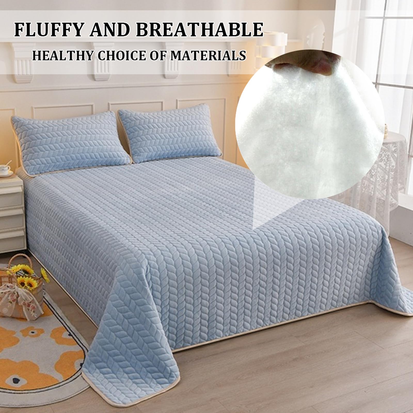 Tagesdecke 200 x 230 cm Plüsch Flanell Bettüberwurf Sofa hellblau