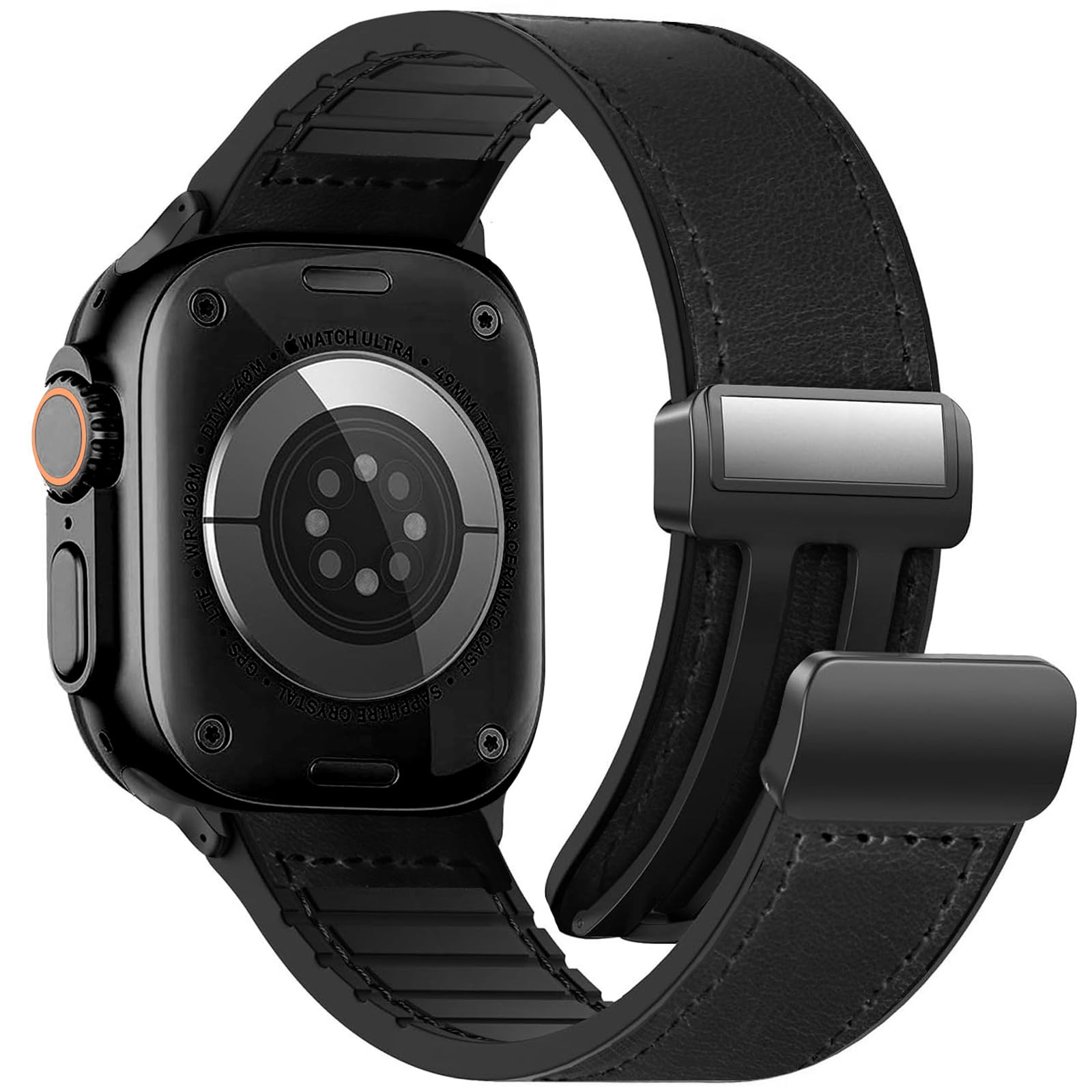 WestEagle Magnetic Leather Bands Compatible with Apple Watch 49mm 46mm 45mm 44mm 42mm(S3/2/1) for Men Women, Genuine Leather with Magnetic Buckle for