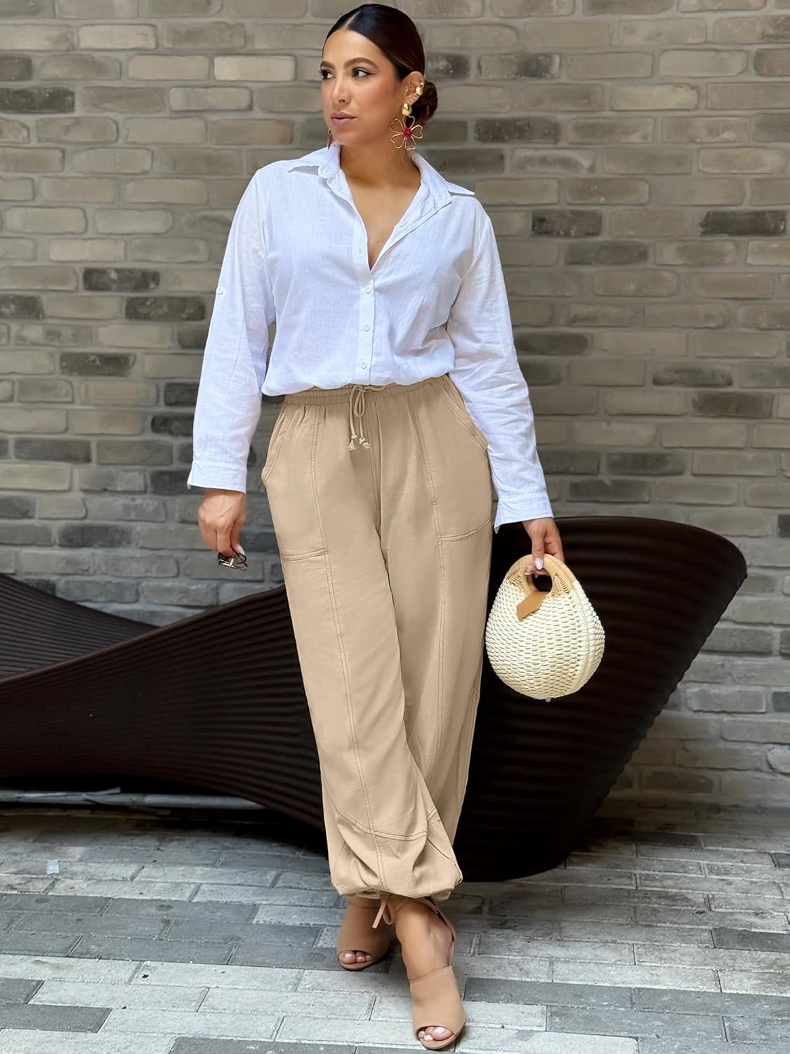 ZAFUL Women Casual Linen Pants Drawstring Fall Lounge Beach Summer Pants with Pockets 2025 Travel Vacation Outfits - Image 3