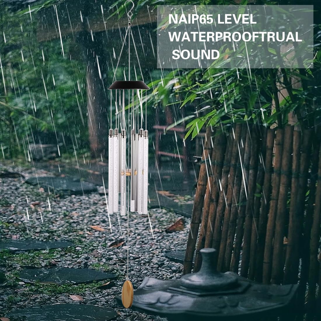 Solar Lights 6LED Tubes Wind Chimes Color Changing Outdoor Solar Garden Decorative Colorful Lights Hanging for Patio Yard Porch Gifts for Mom Grandma Birthday Mother's Day Christmas Décor
