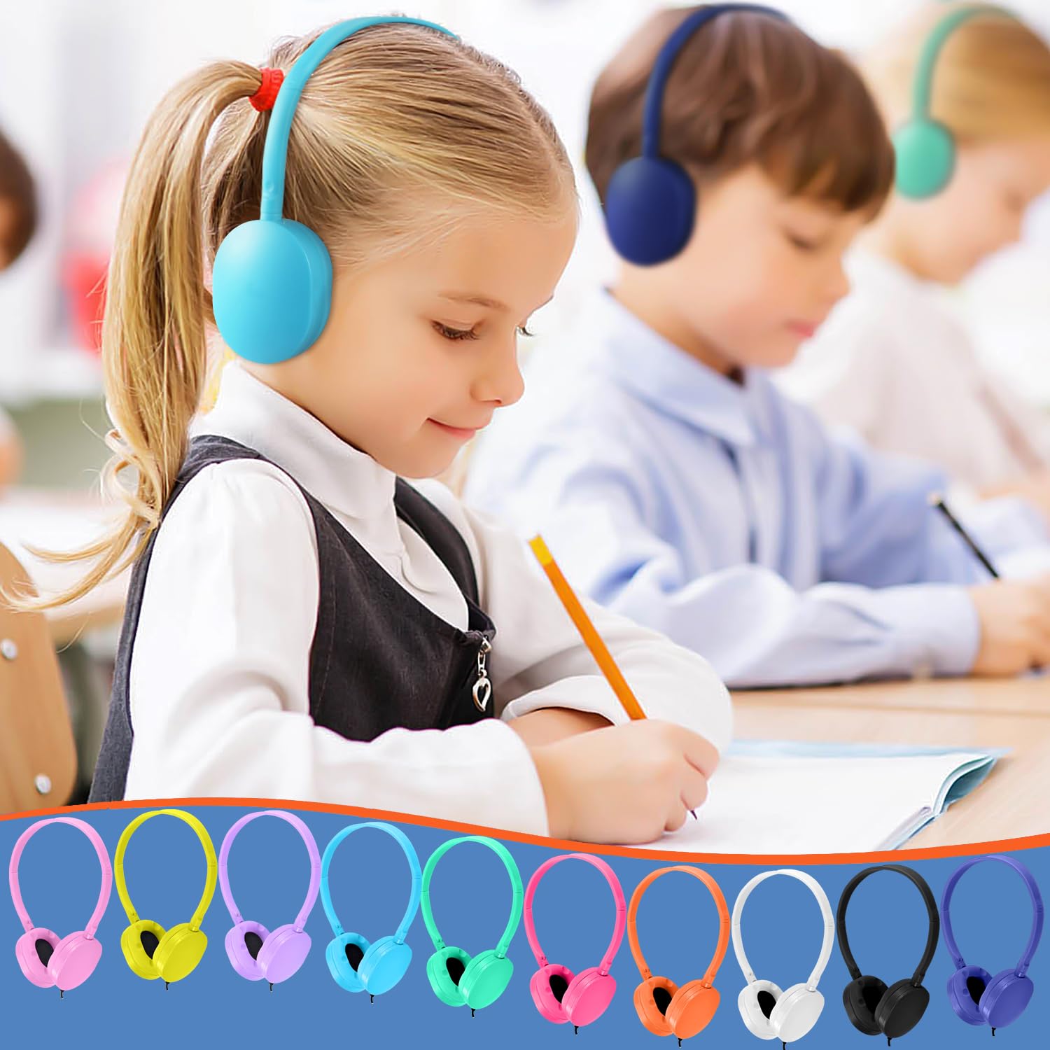 CN-Outlet Confezione da 25 cuffie per bambini, per studenti scolastici, adolescenti, bambini e adulti, con cavo, regolabili, per aula (10 colori)