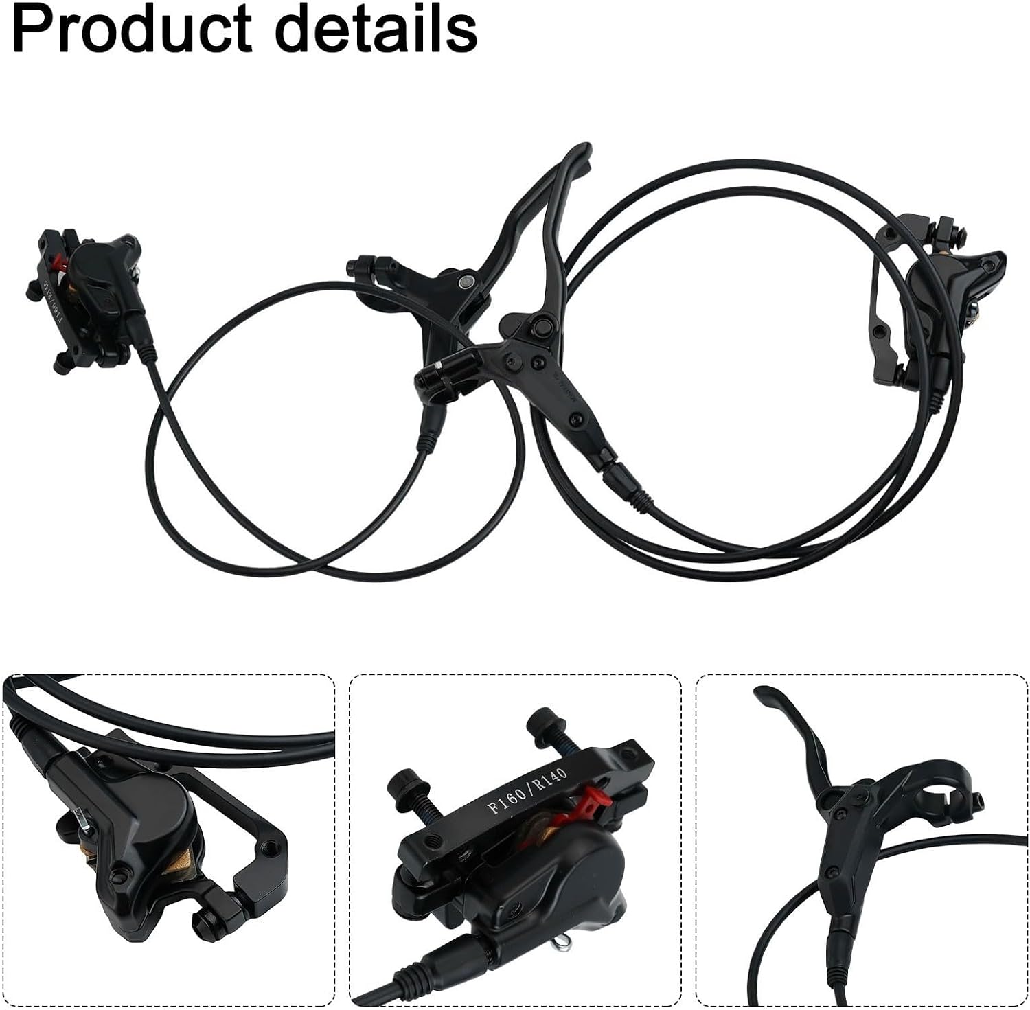 Mountain Bike Hydraulic Disc Brake Set Aluminum Alloy Levers with Double Piston Calipers Left Front 850mm Right Rear 1350mm for 1.8-2.0 Brake Discs Black Mineral Oil Pre-filled