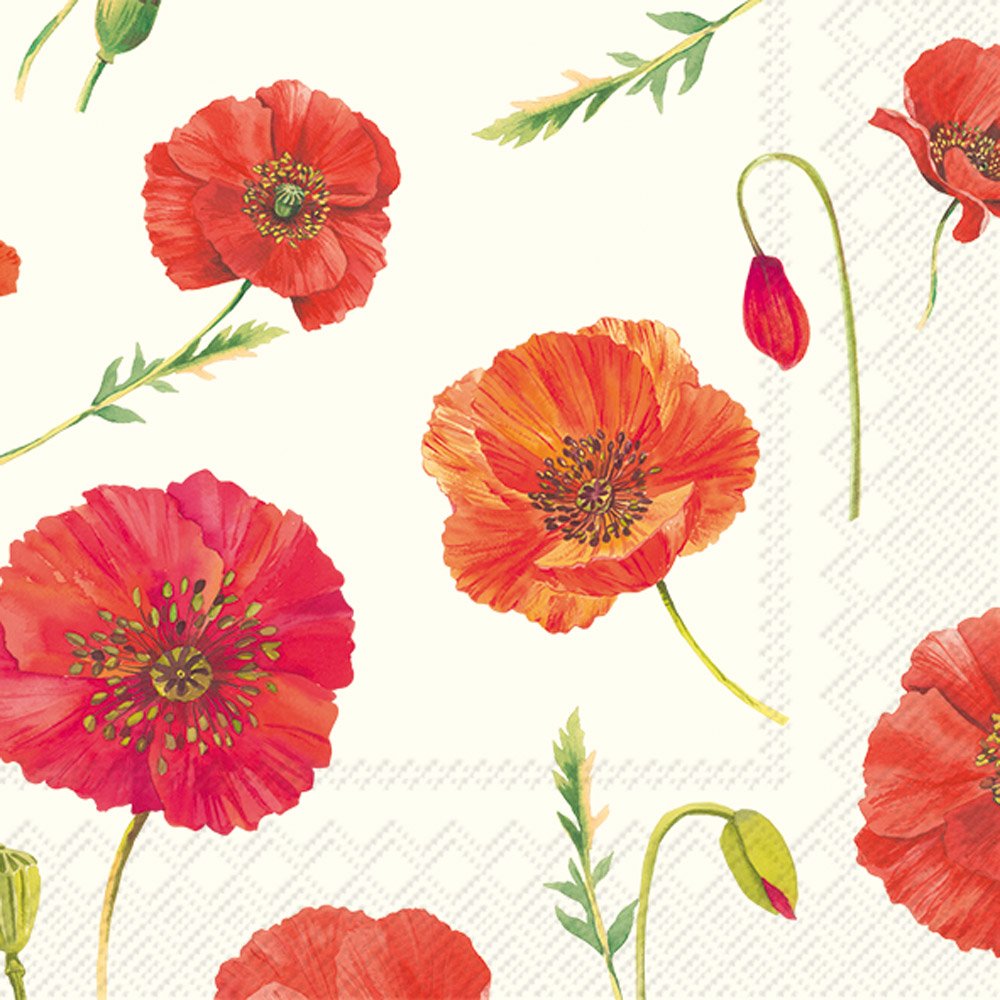 Cocktail Servietten – 20 Stück, 3-lagig, 5x12,7 Cm, Mohnblumen-Design, Umweltfreundlich