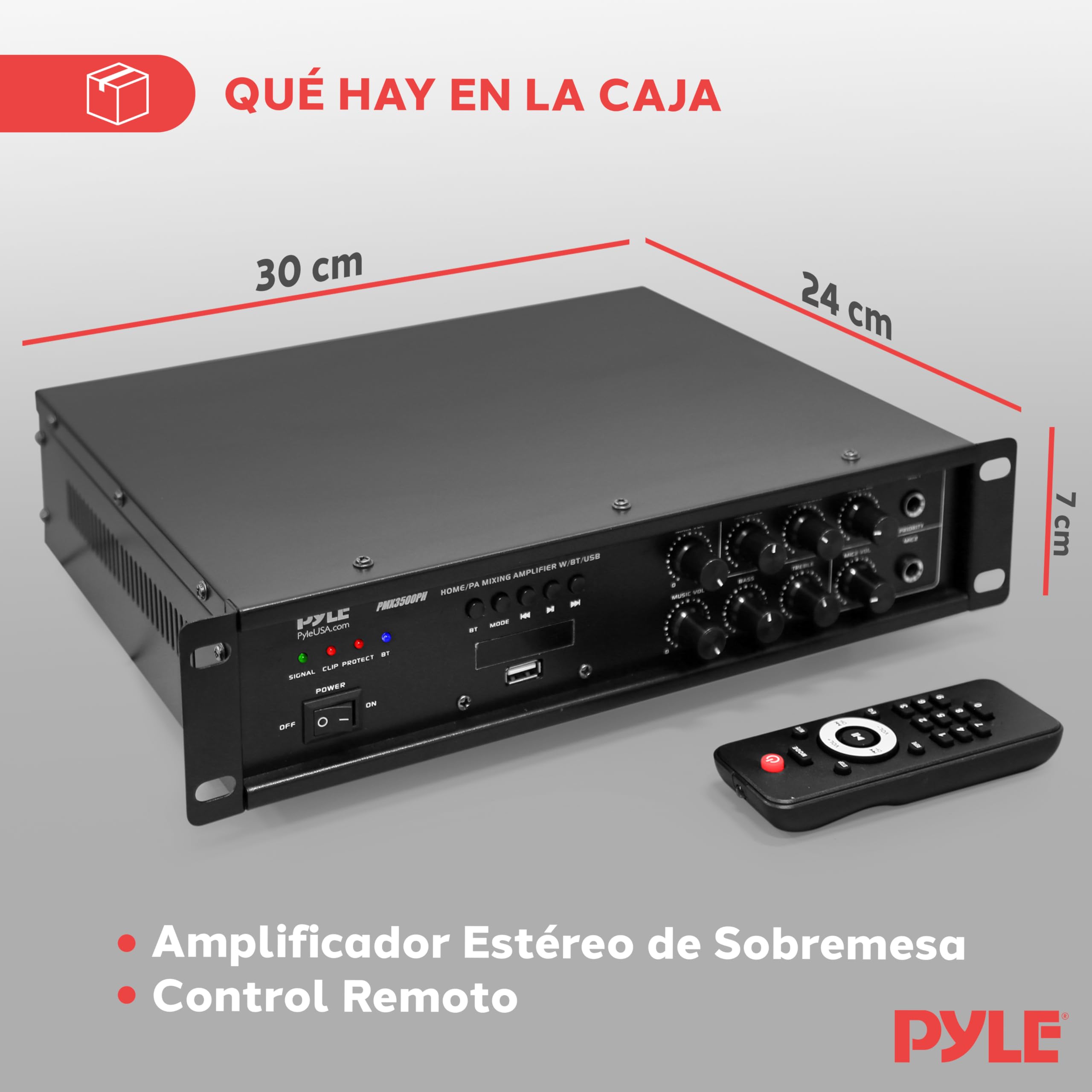 Pyle PMX3500PH - Amplificador de Mezcla de Audio para el hogar con Bluetooth para el hogar, Receptor de Potencia estéreo con Radio FM, Pantalla LED Digital, USB/AUX/micrófono, óptico/coaxial, AC-3