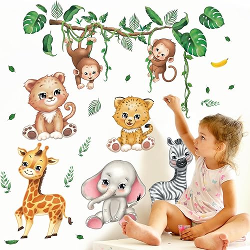 DECOWALL DS12-8073 Calcomanías de pared de animales para bebé, decoración para niños, cuarto de bebé, decoración de habitación Safari mono selva