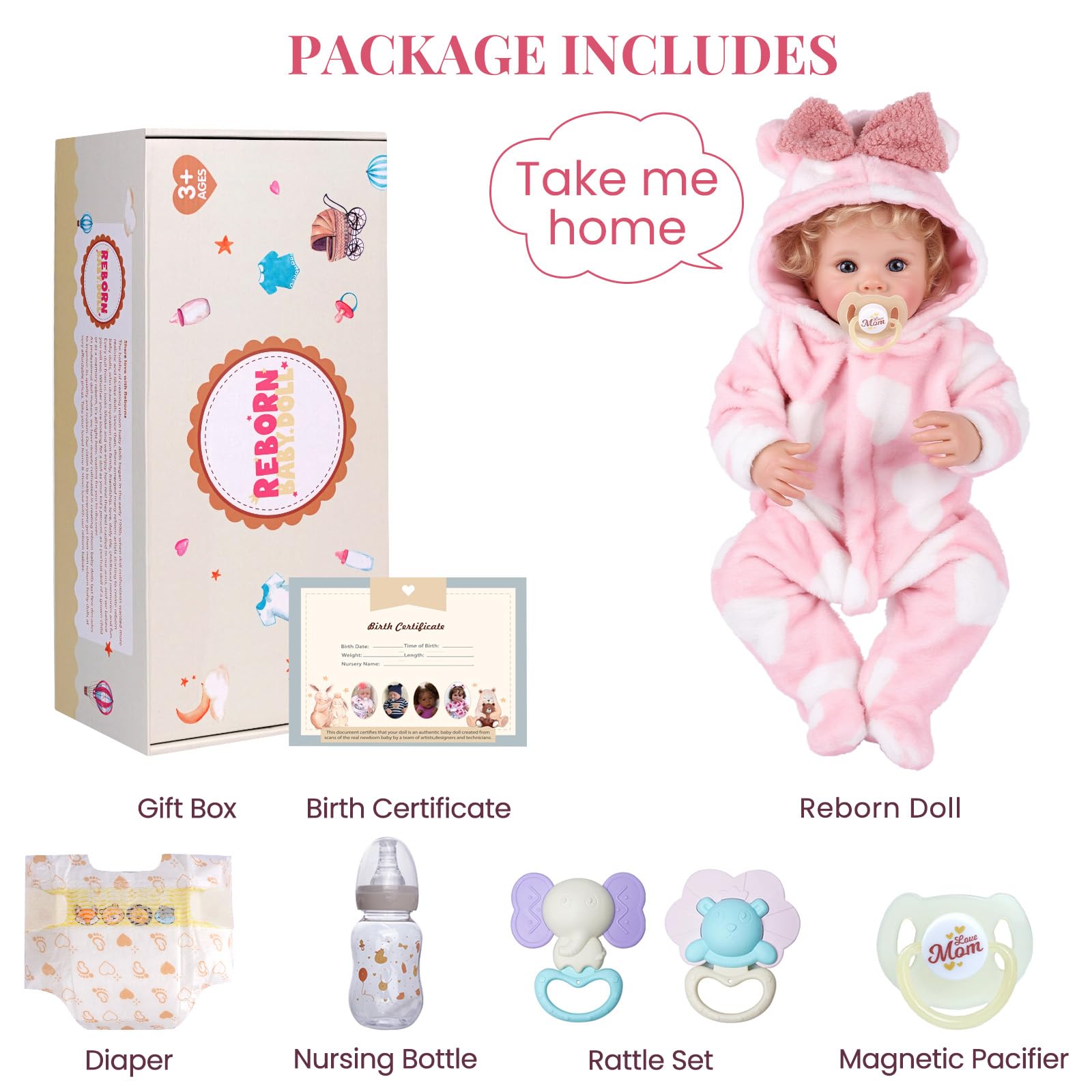 BABESIDE Muñecas Reborn Realistas de 40 cm Muñeca Recién Nacidas Realista Cuerpo Suave Cabello Rizado Rubio Incluye Caja de Regalo para Niñas Mayores de 3 Años Coleccionistas