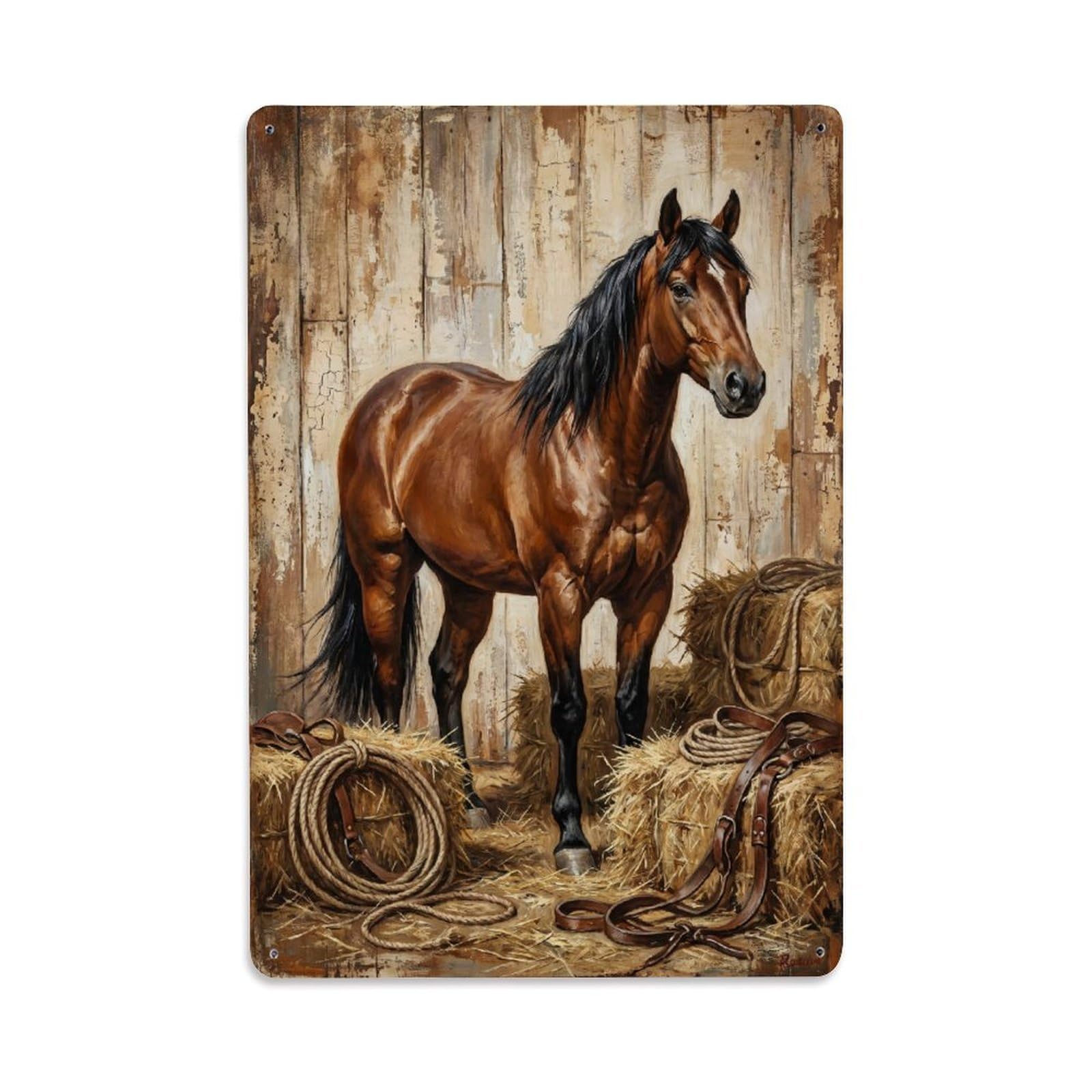 Quarter Horse Farm Bay Equine Ranch Vintage Metal Tin Sign Plaque Wall Decor for Cafe, Club, Garden Metal Poster 8x12Inch