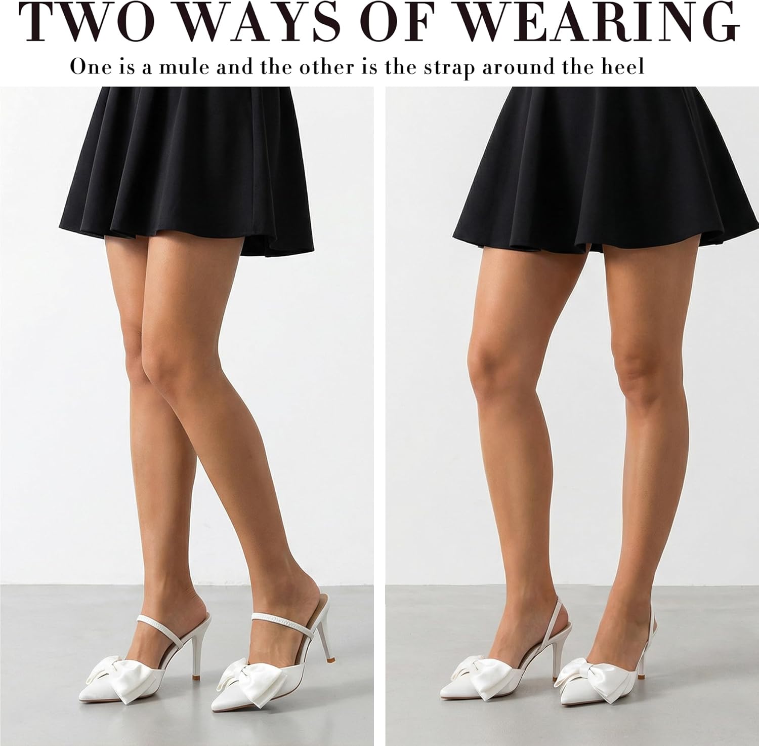 CAMSSOO Womens Bow Heels Slingback Pumps Suede Closed Pointed Toe Kitten Heel Mules with Strap Stiletto Slip On Dress Shoes