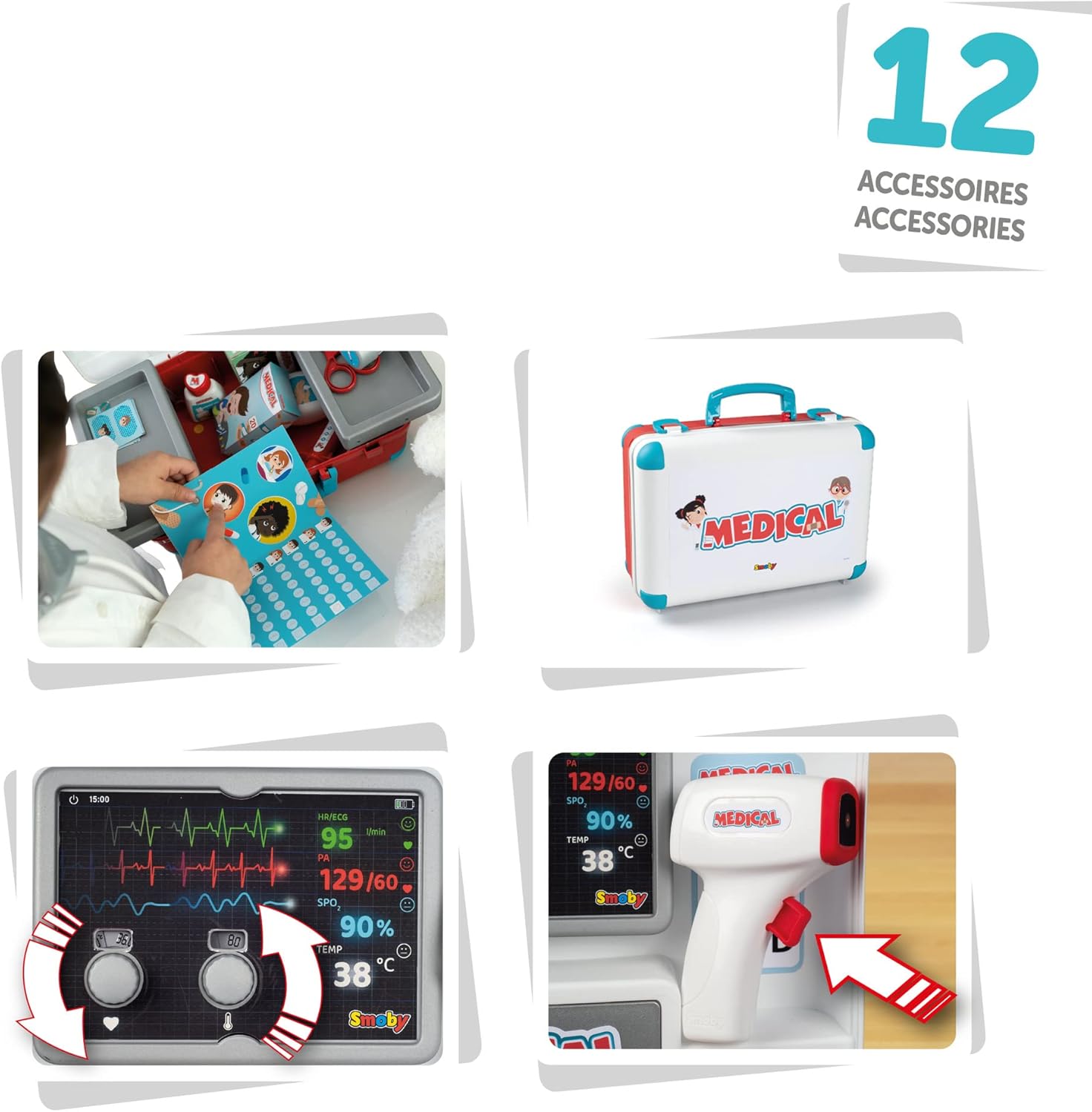 Smoby - Medical Case - Imitation Doctor Toy - 12 Accessories - Mechanical Functions - From 3 Years Old - Made in France